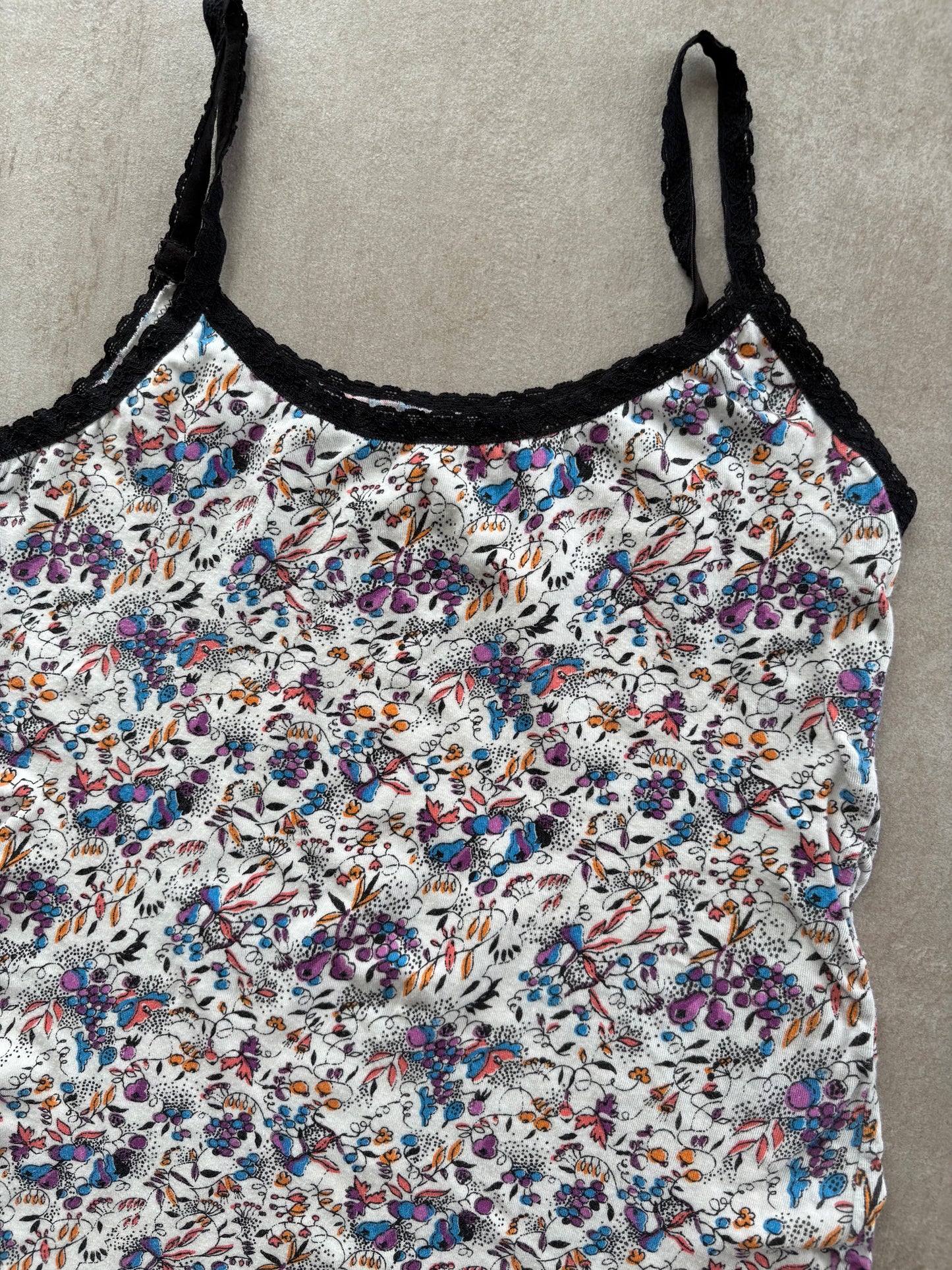 00's Japanese Floral Top w/ Black Trim