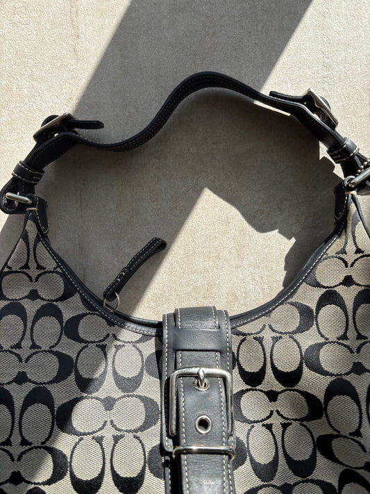 Coach Signature Hobo Black Buckle Shoulder Bag