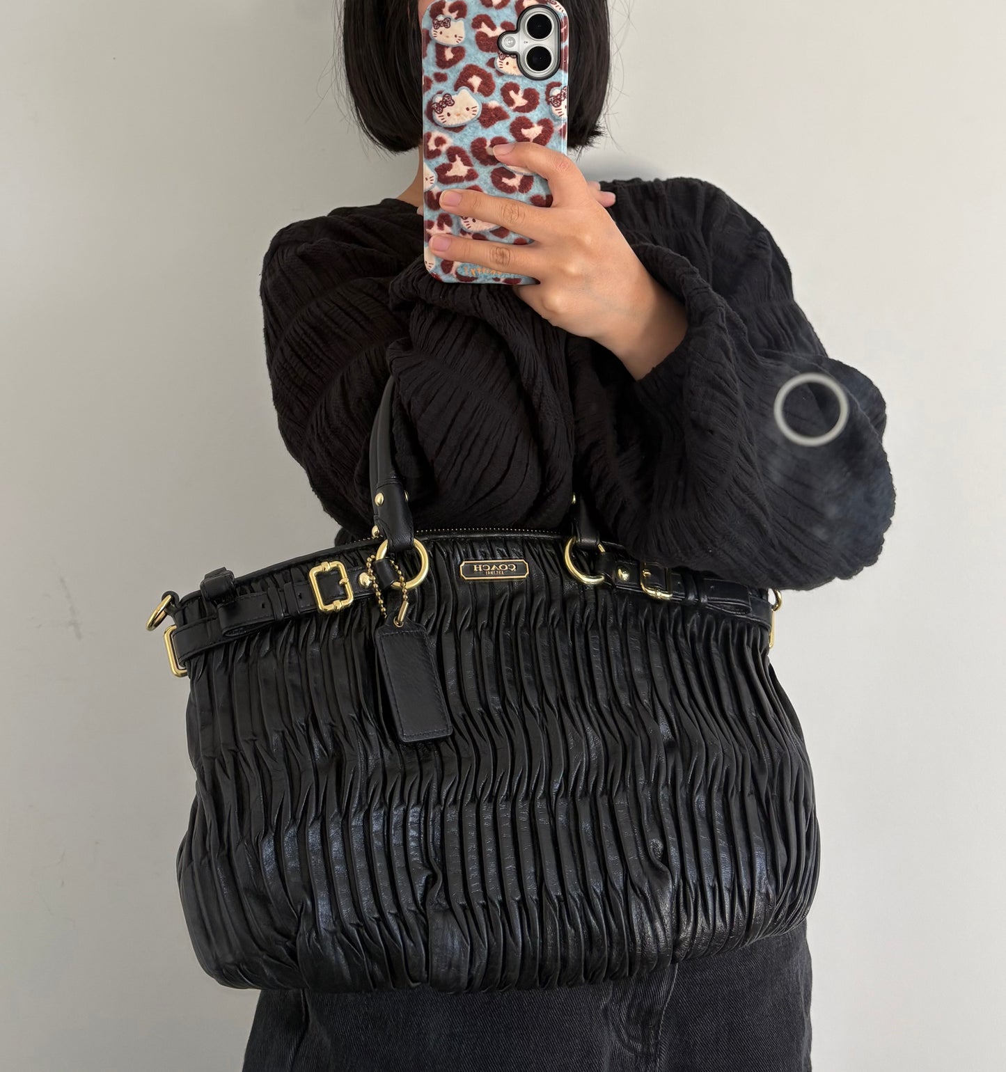 Coach Black Pleated Leather Sophia Madison Satchel
