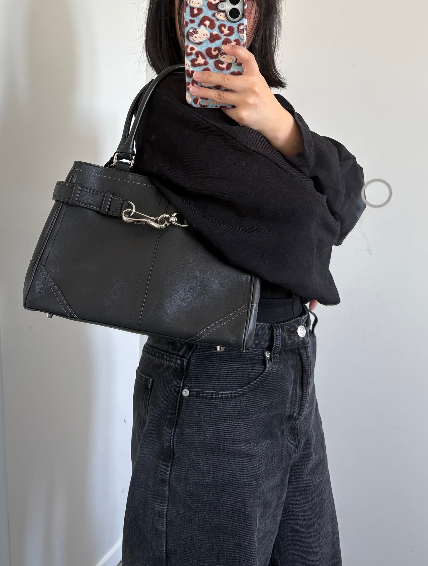 Coach Black Leather Small Hampton Satchel Bag