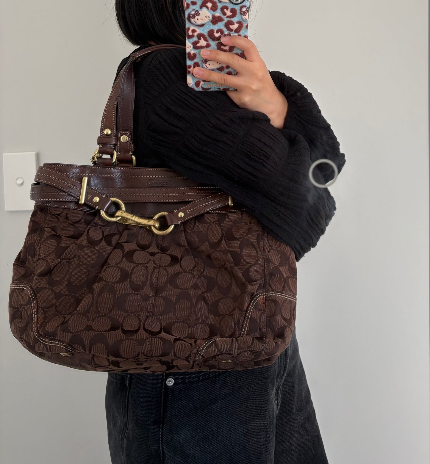 Coach Brown Hampton Canvas Shoulder Bag