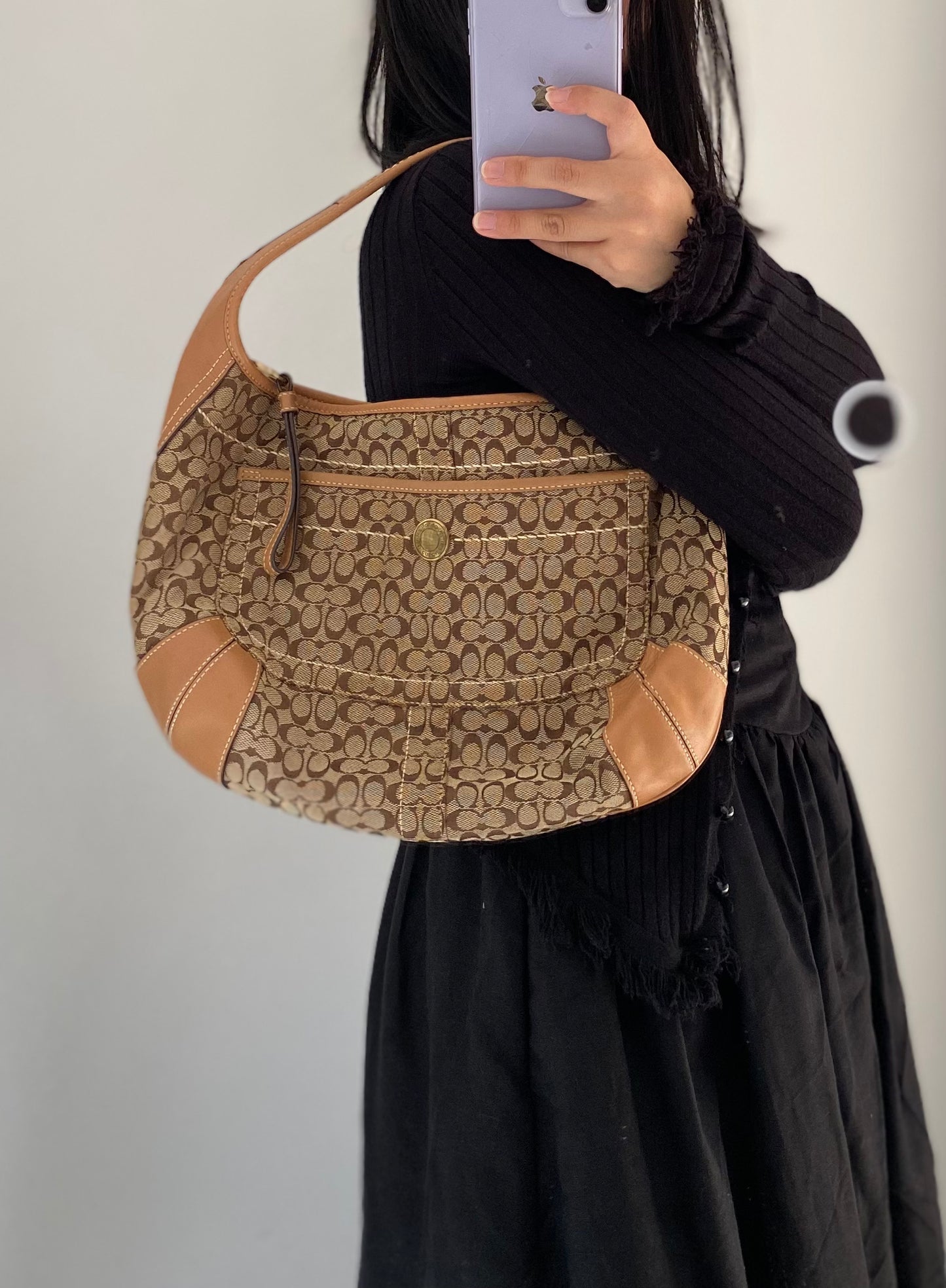 Coach Brown Signature Canvas Shoulder Bag