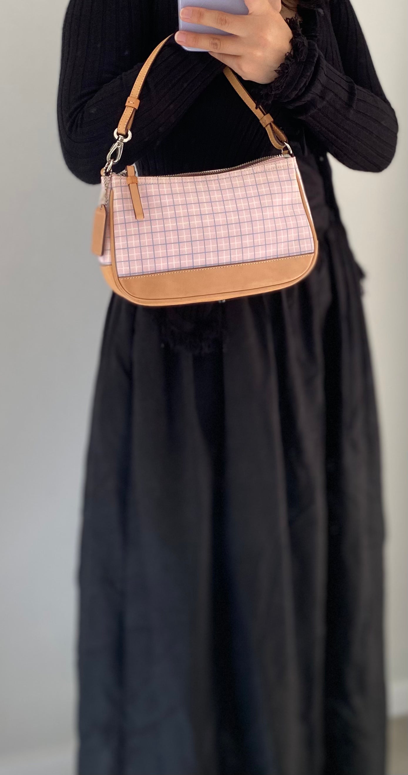 *SUPER RARE Coach Pink Plaid Canvas and Leather Demi Bag