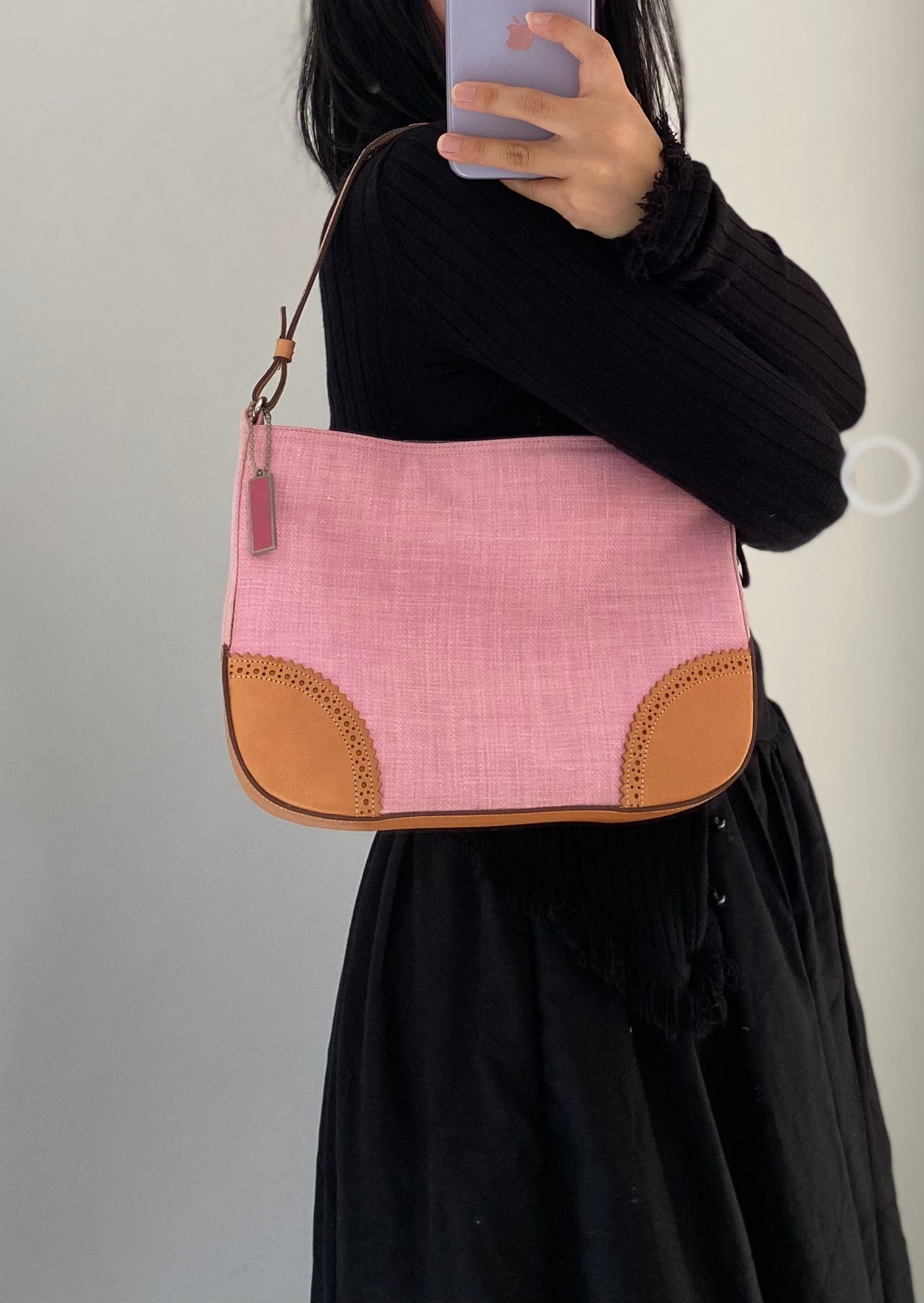 Y2K Vintage Coach Girlie Herringbone Mini Hobo Pink Shoulder Bag