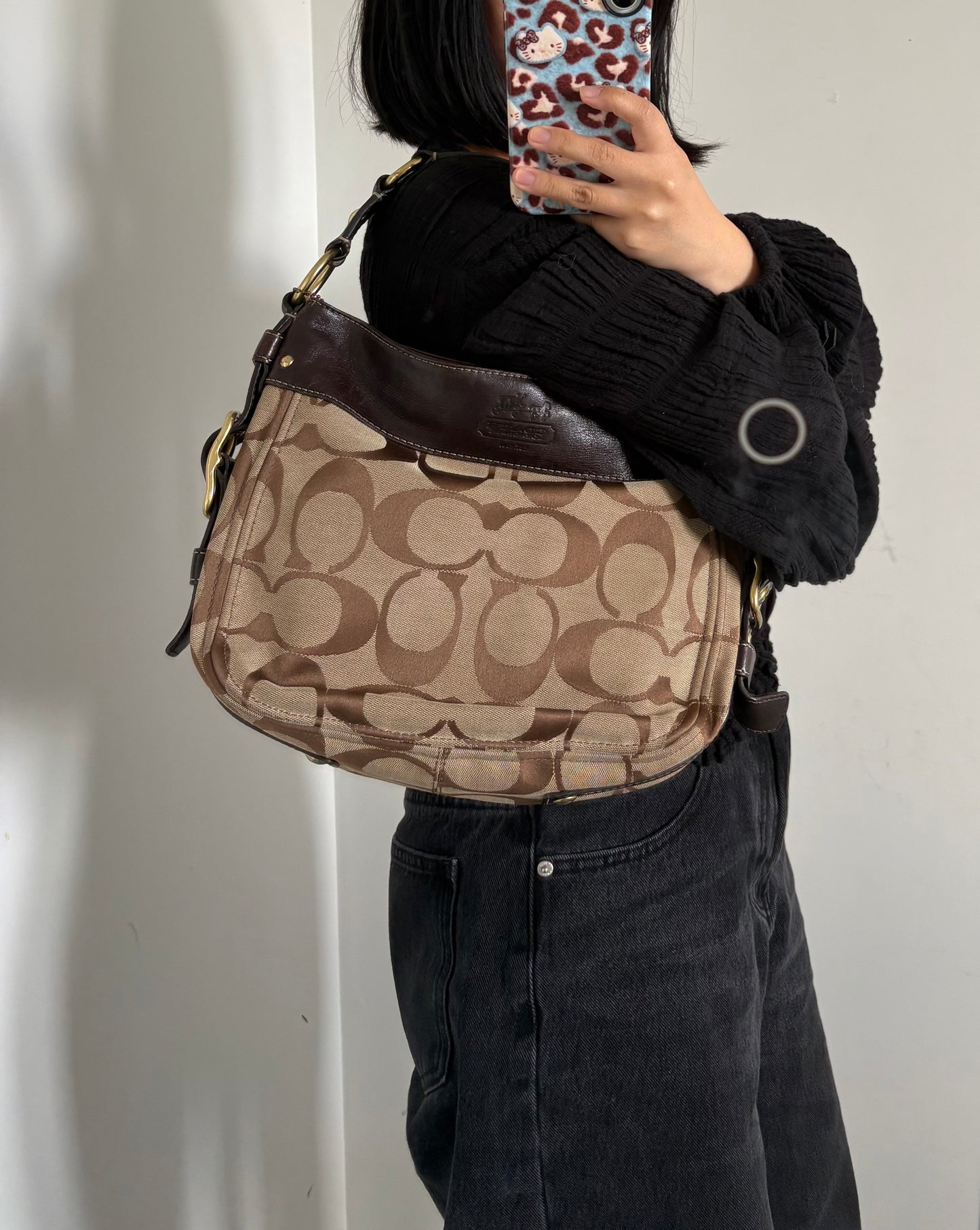 Coach Bag Zoe Signature Logo Hobo Brown Jacquard Large Shoulder Bag