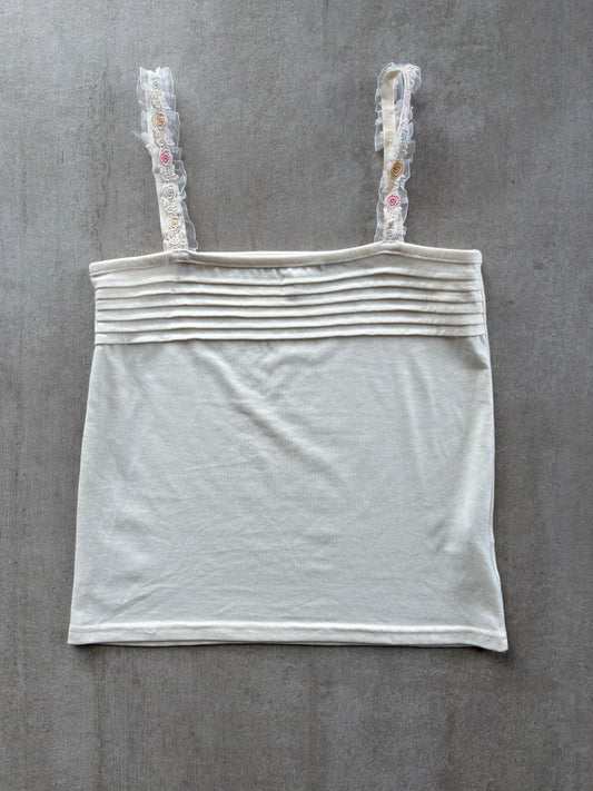 00's Japanese White Cami w/ Straps Details