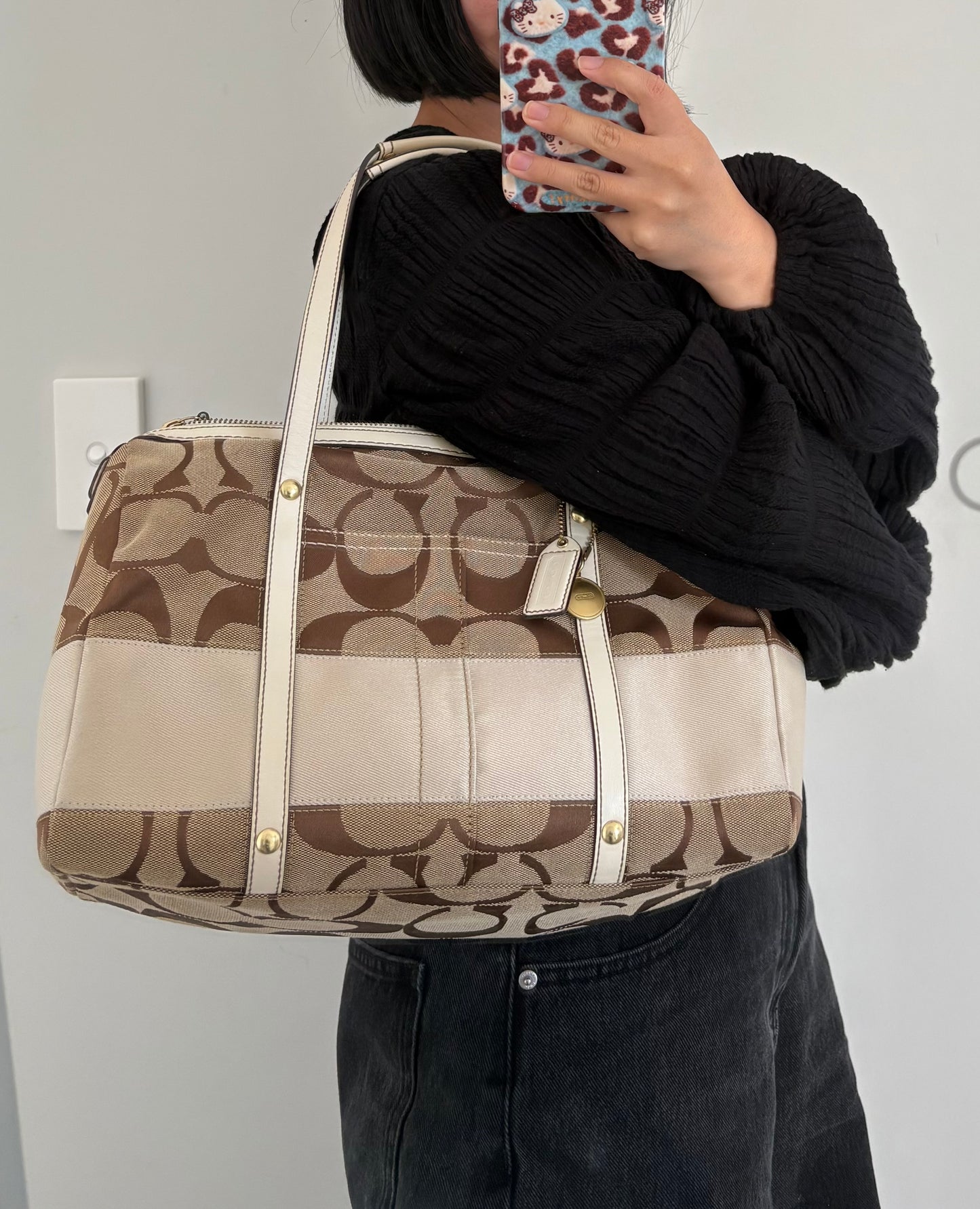 Coach Beige Signature Boston Bag