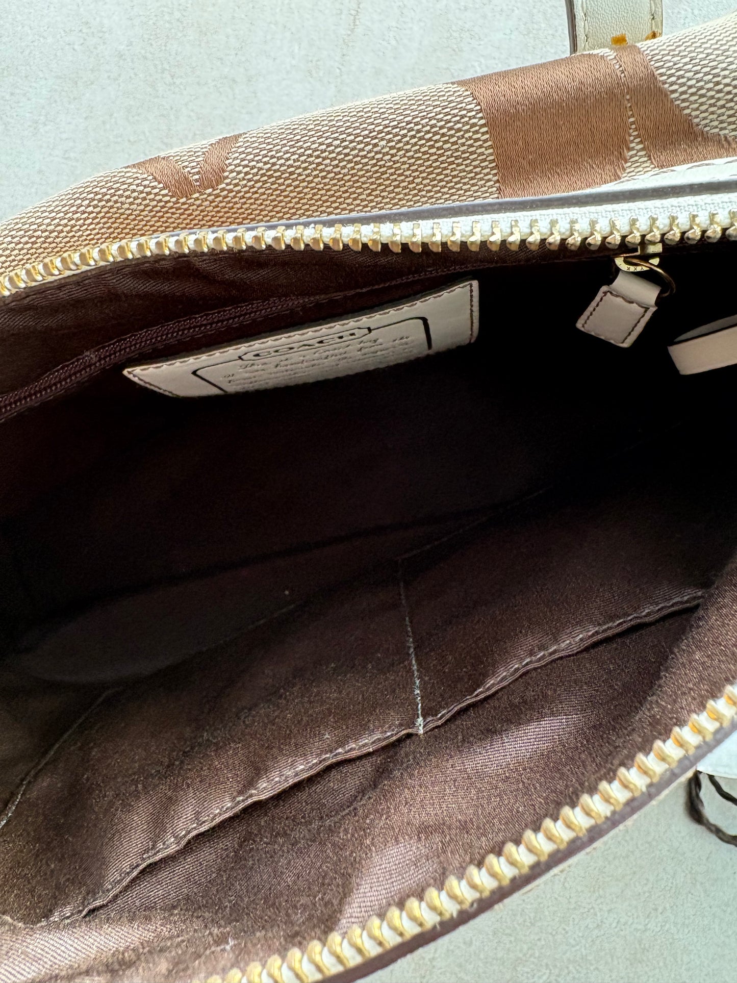 Coach Beige Signature Boston Bag