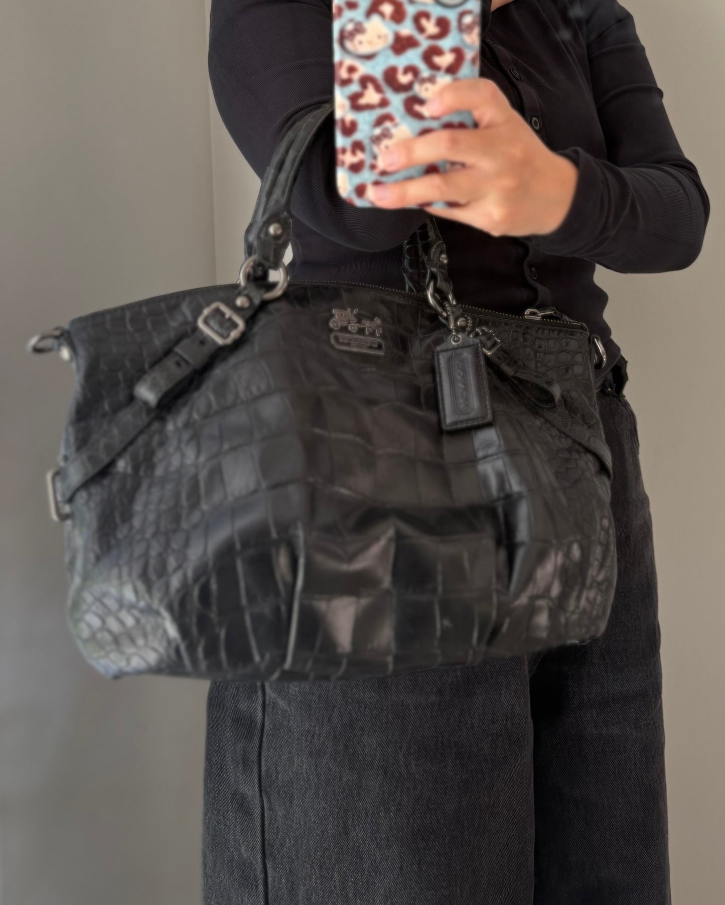 Coach Madison Sophia Black Croc Satchel Bag
