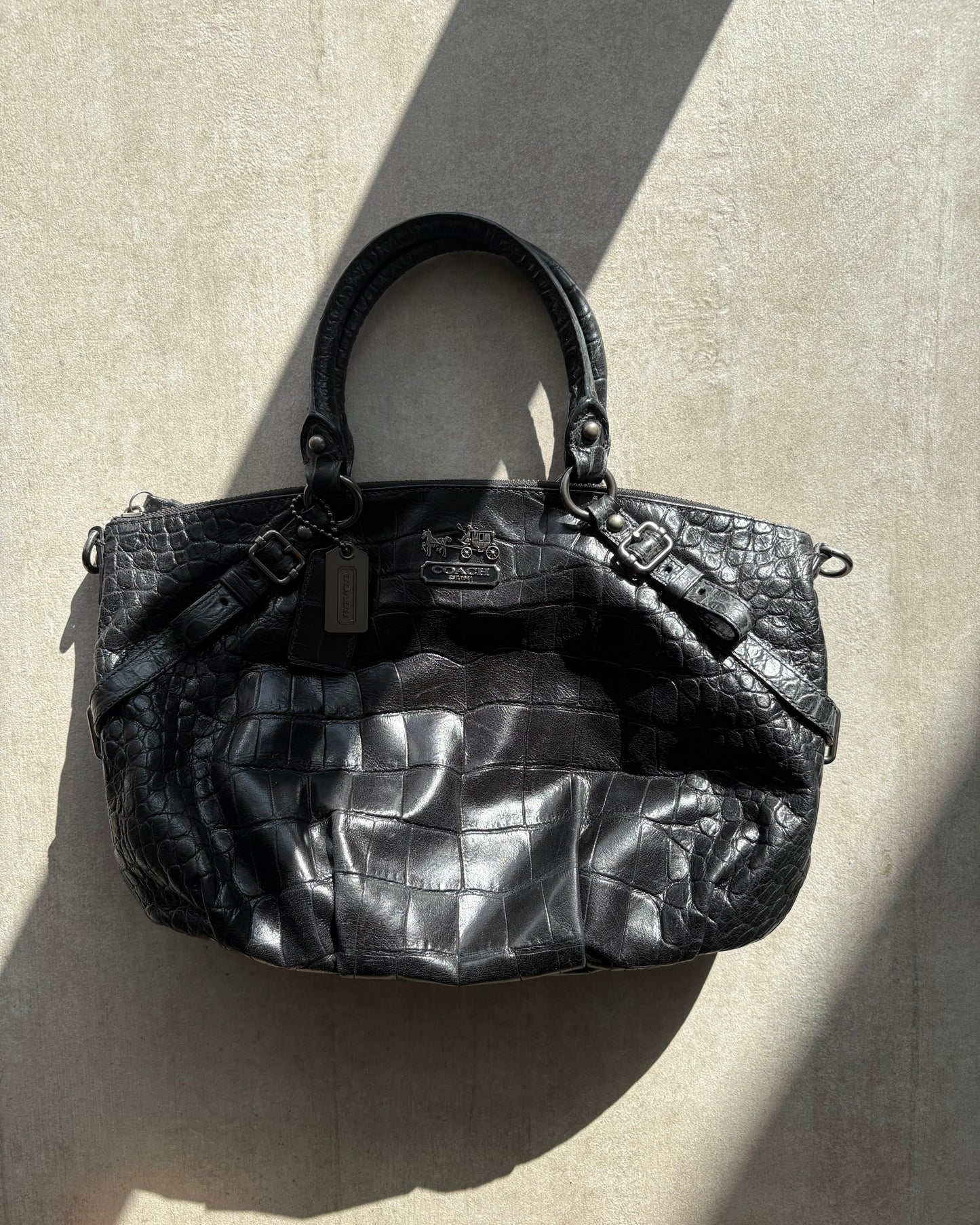 Coach Madison Sophia Black Croc Satchel Bag