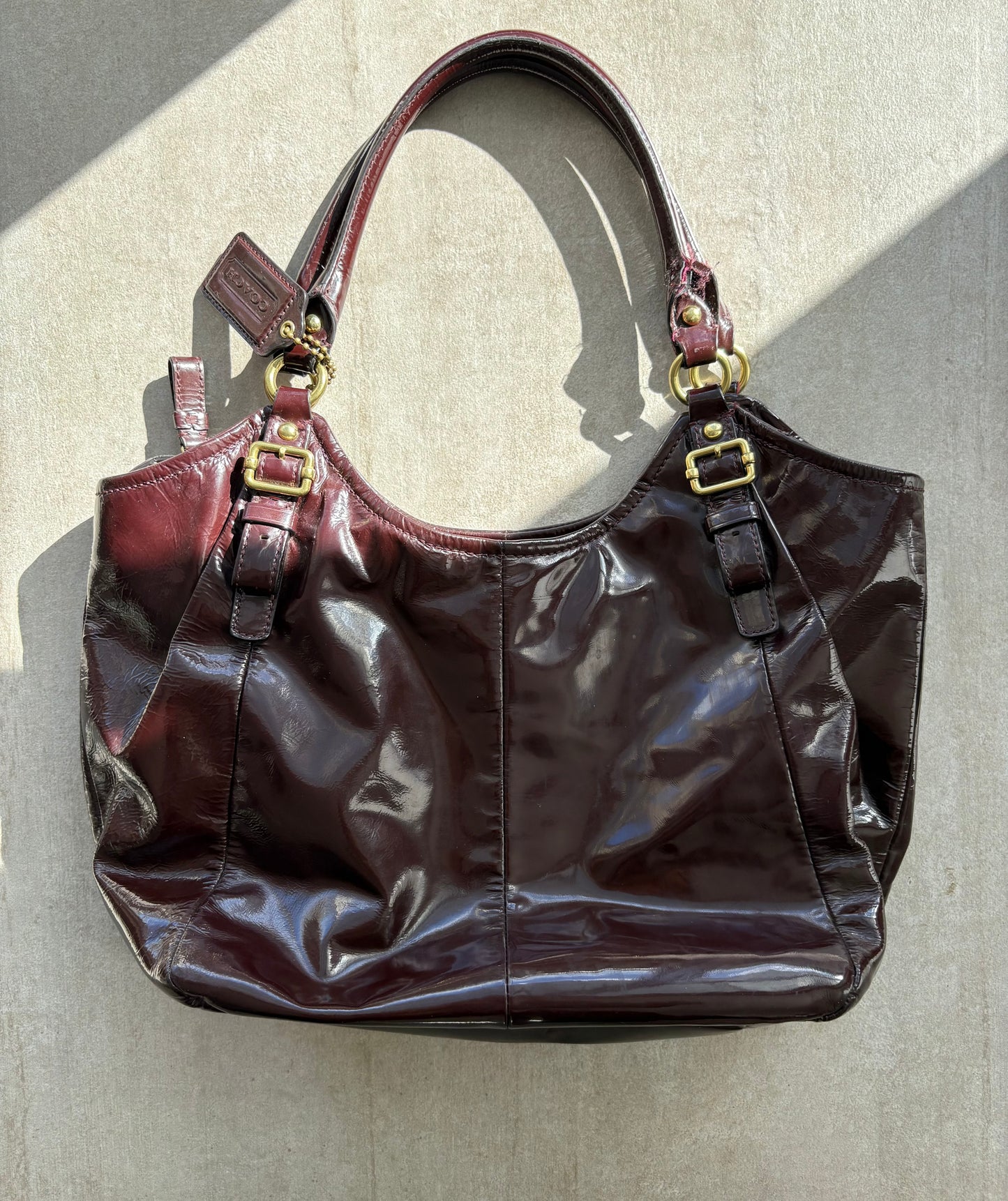 Coach Burgundy Patent Carryall Shoulder Bag