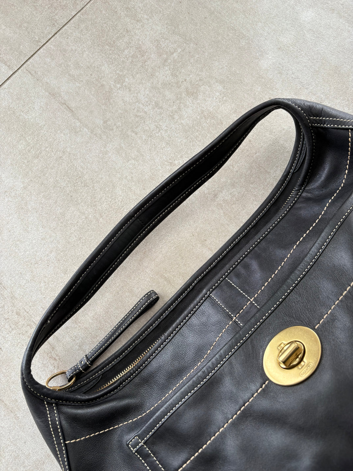Coach Ergo Large Black Leather Turnlock Shoulder Bag