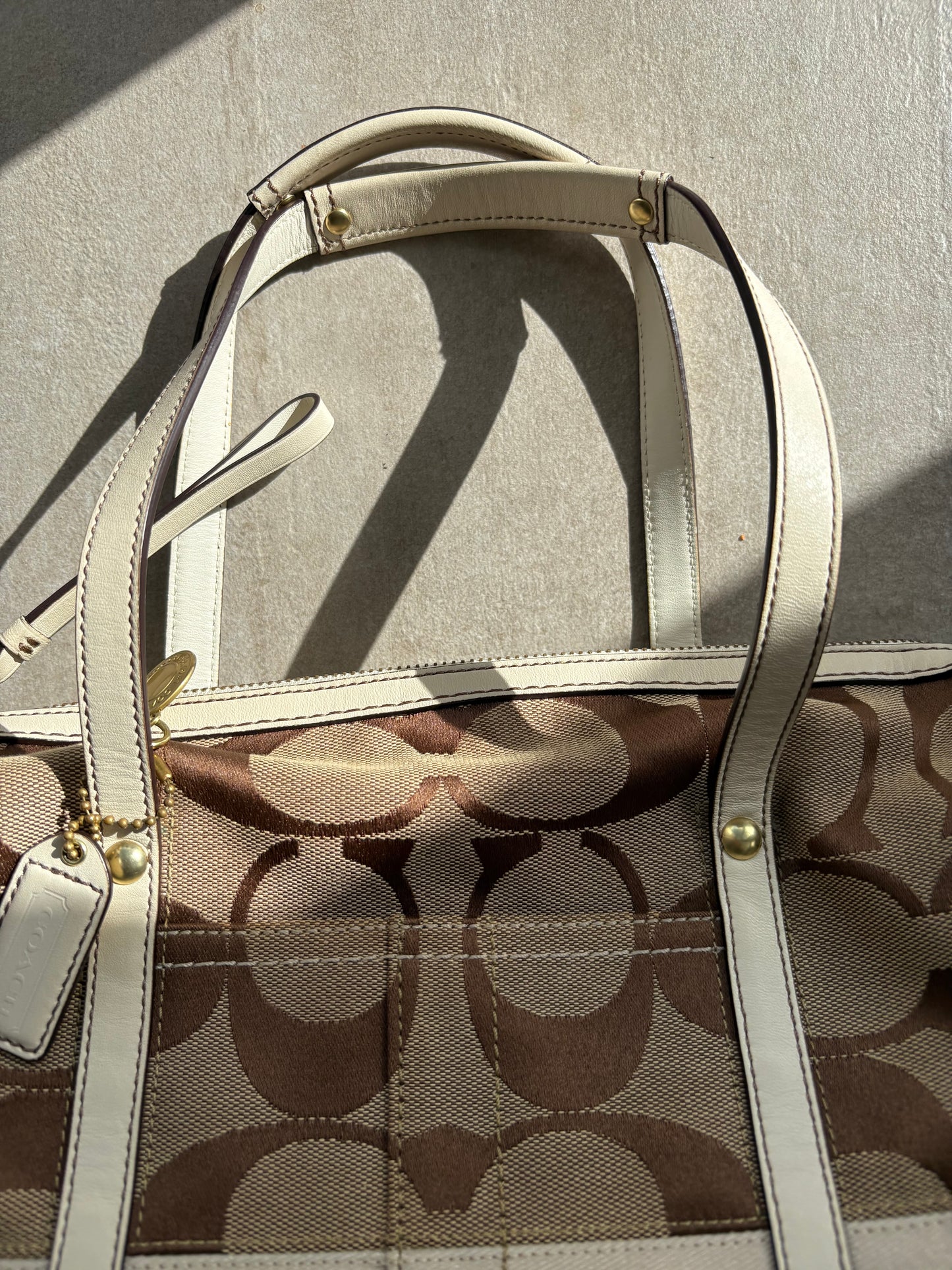 Coach Beige Signature Boston Bag