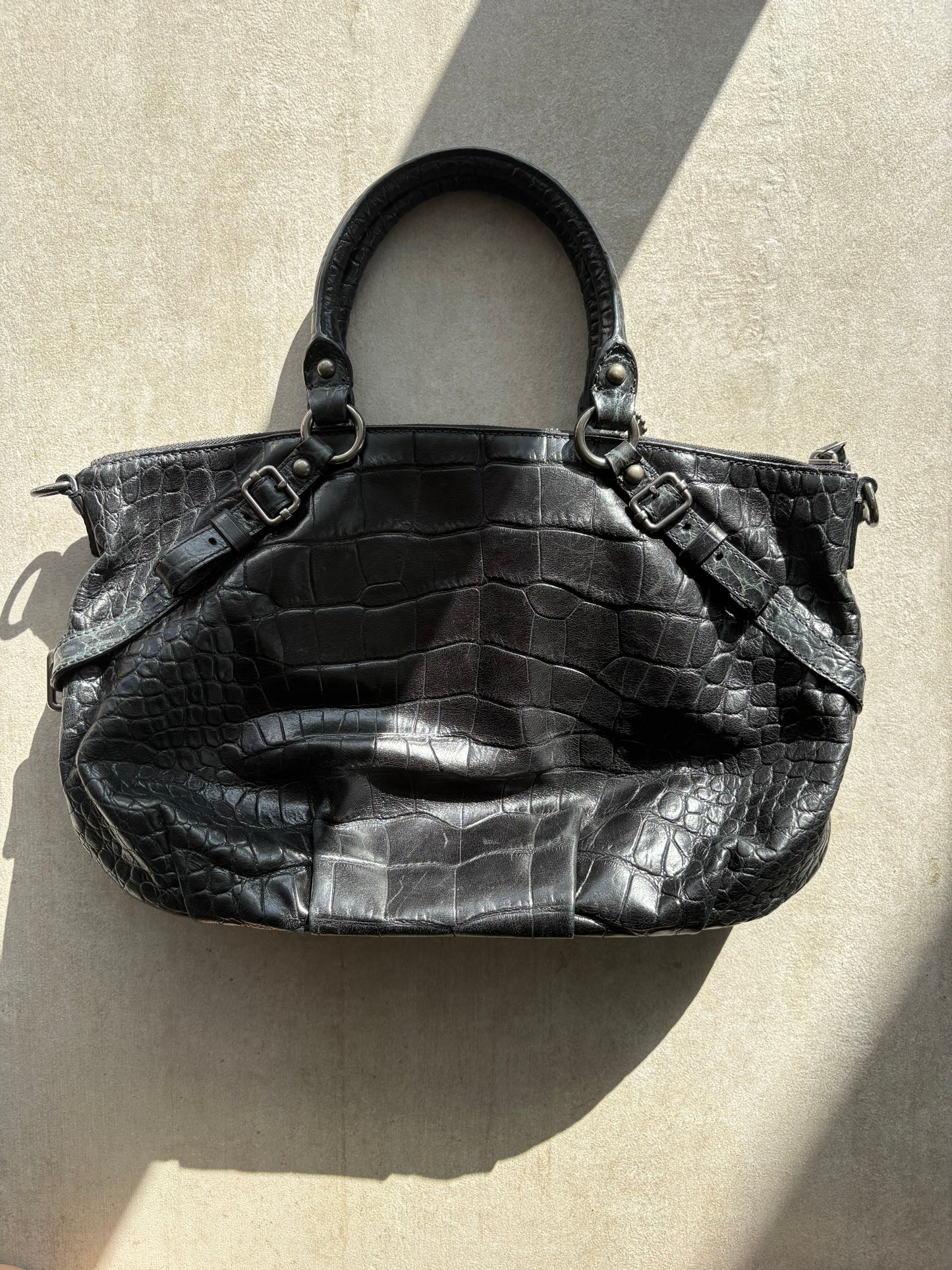 Coach Madison Sophia Black Croc Satchel Bag