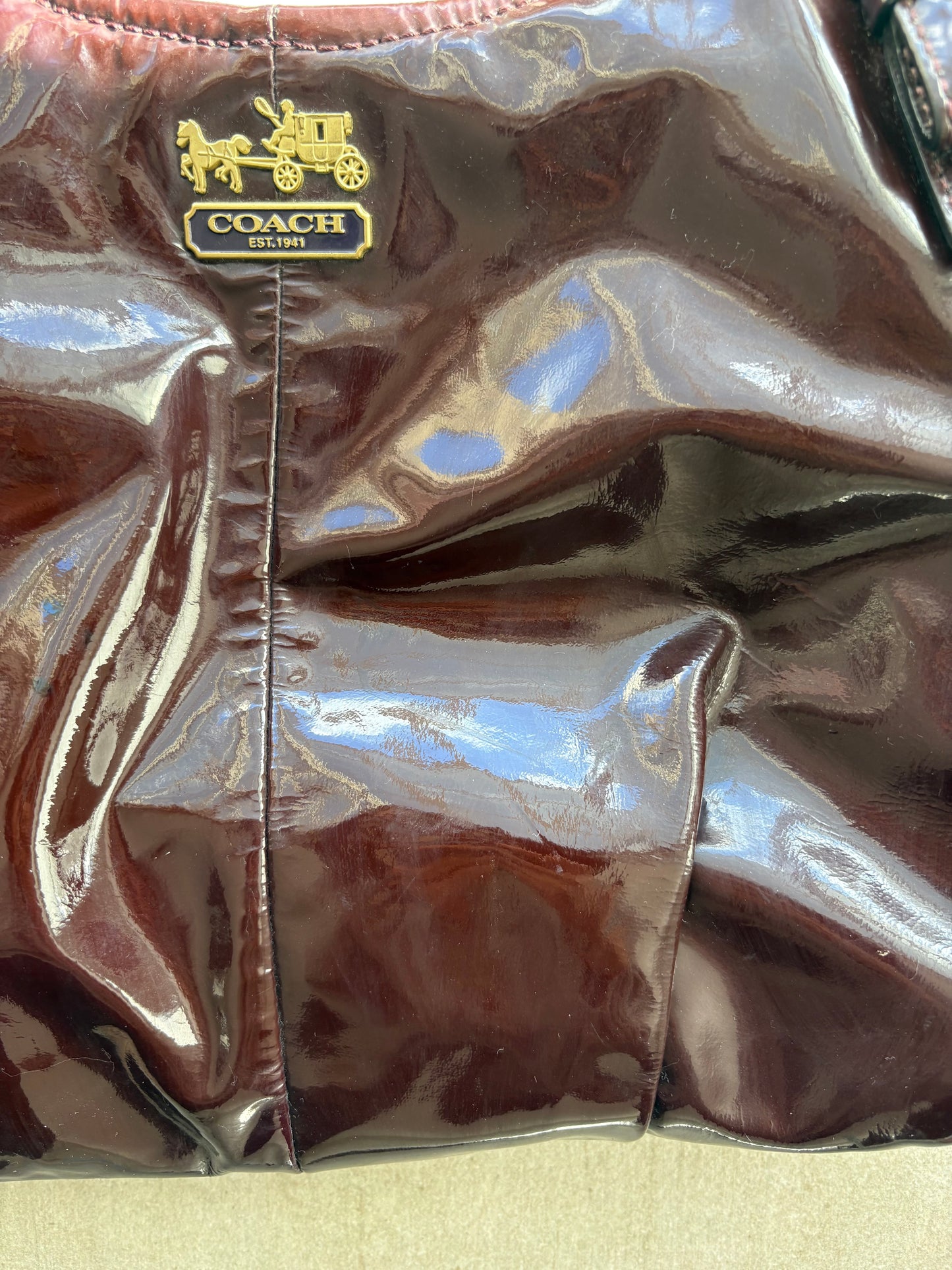 Coach Burgundy Patent Carryall Shoulder Bag