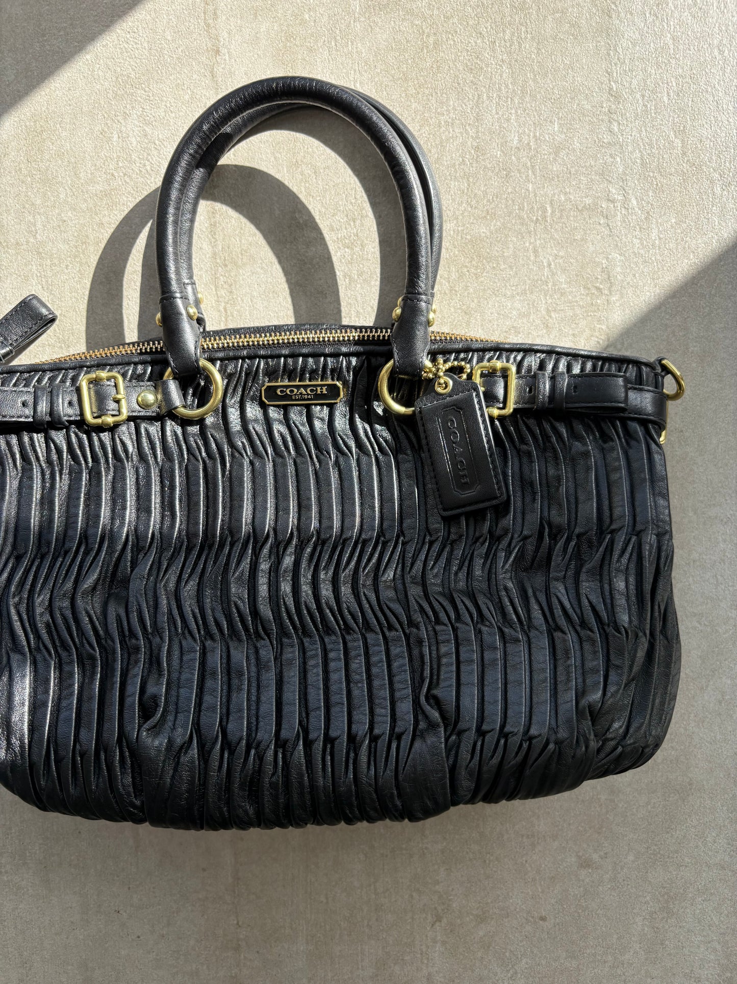 Coach Black Pleated Leather Sophia Madison Satchel
