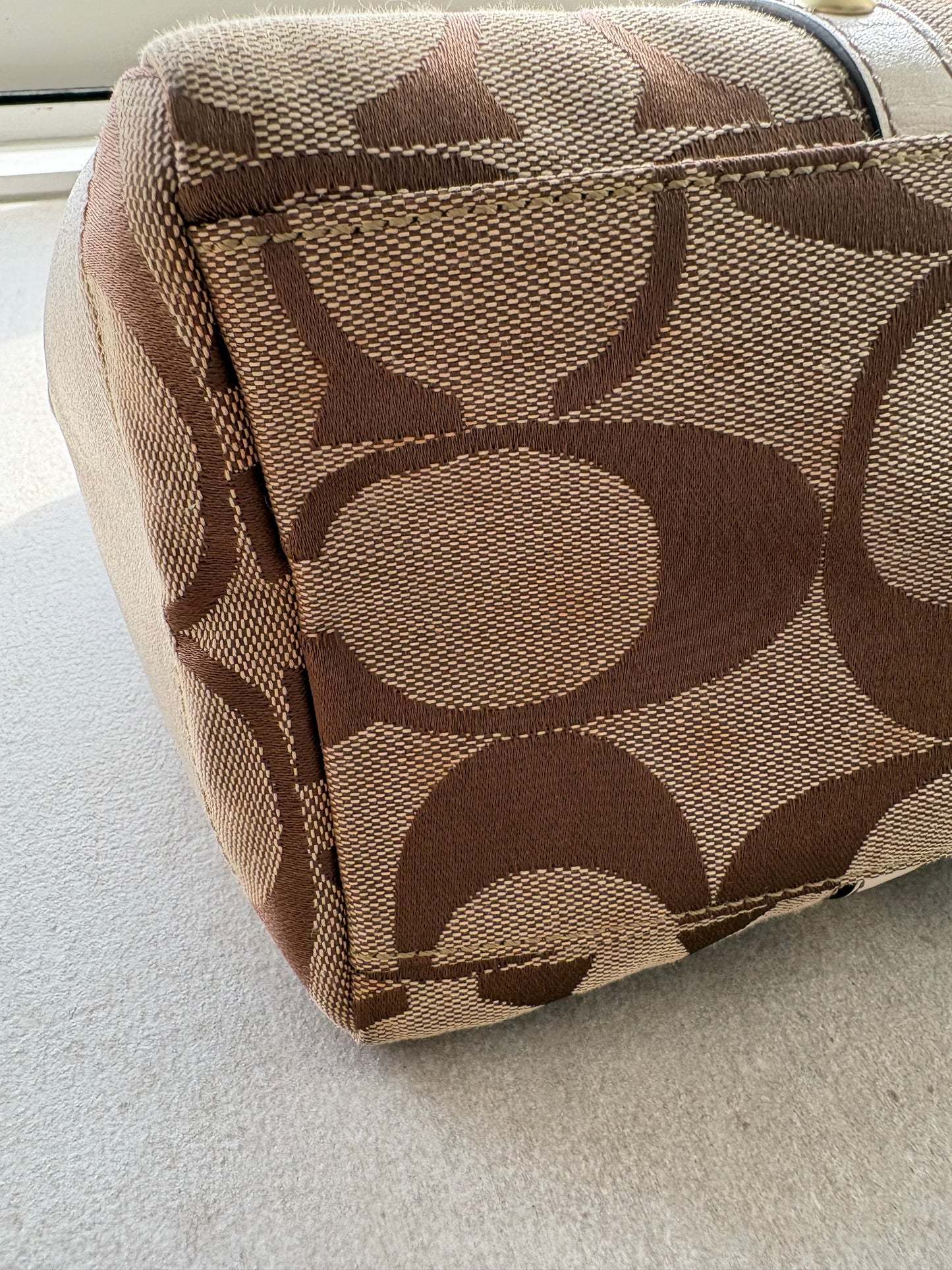 Coach Beige Signature Boston Bag