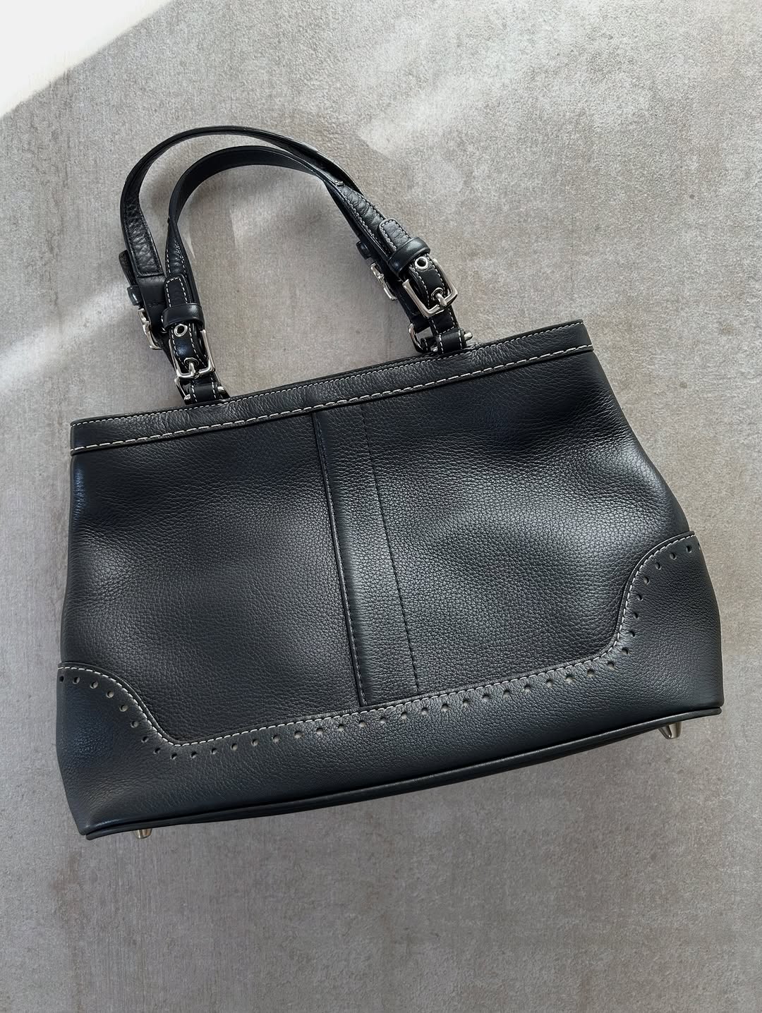 Coach Hamptons Pebbled Soft Black Leather Satchel Bag