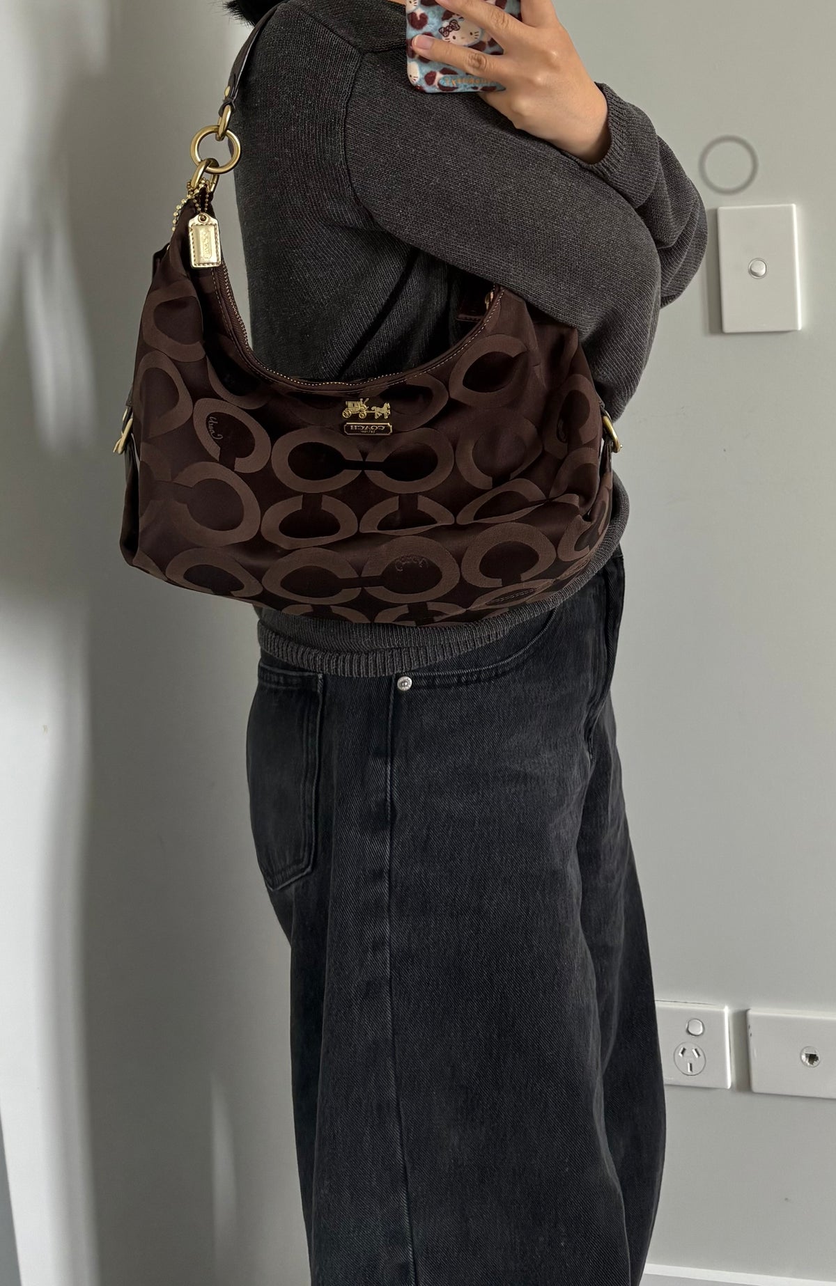 Coach Madison Op Art Hobo Bag Choc Brown