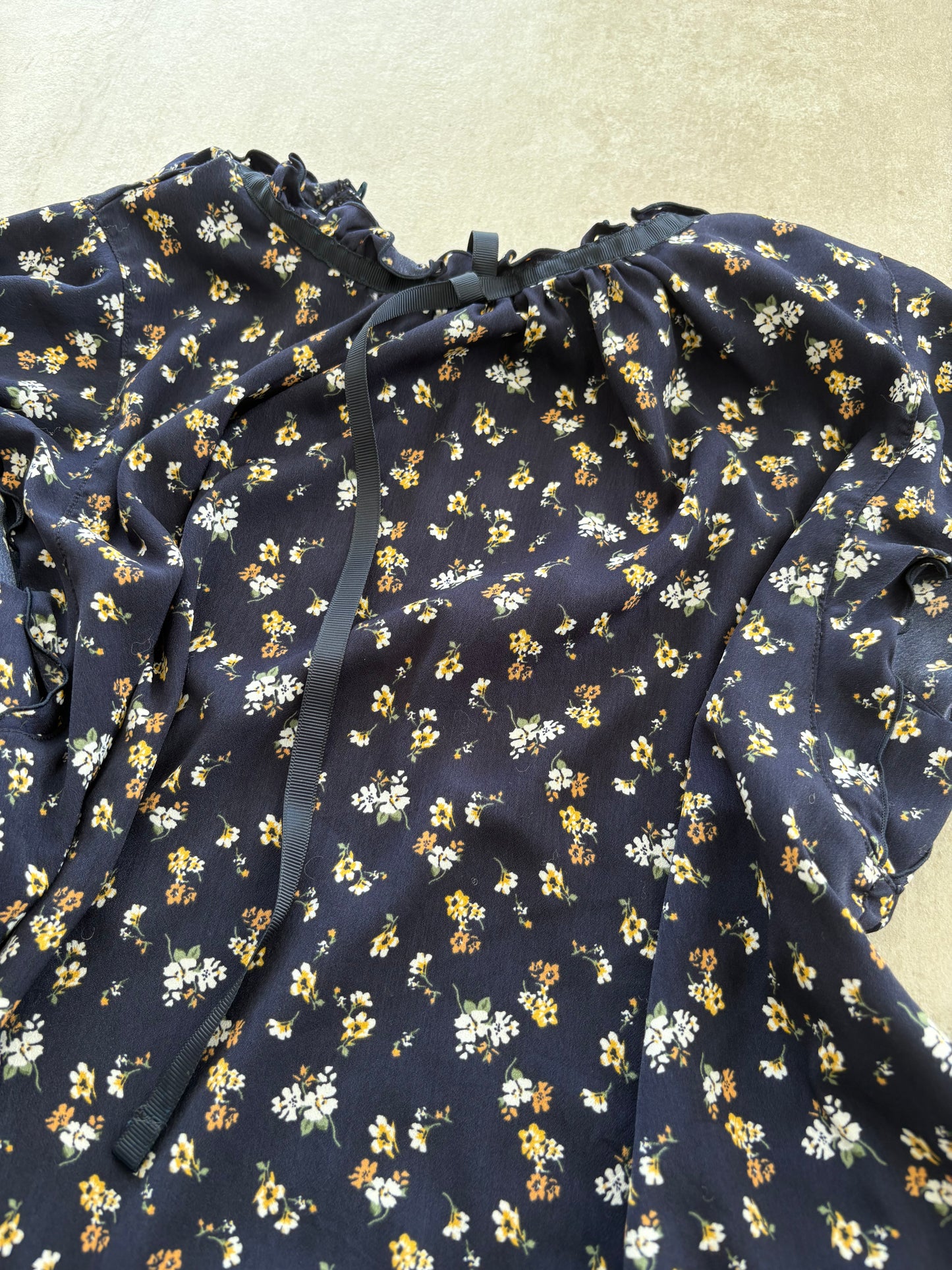 00's Japanese Dark Blue Floral Top