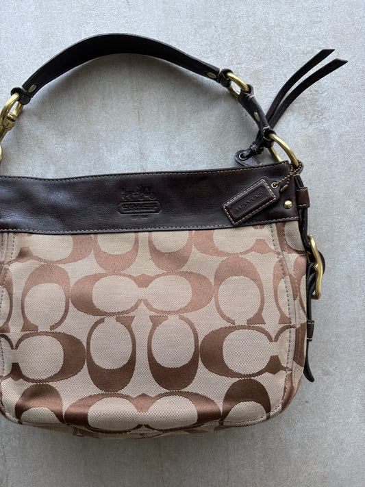 Coach Bag Zoe Signature Logo Hobo Brown Jacquard Large Shoulder Bag