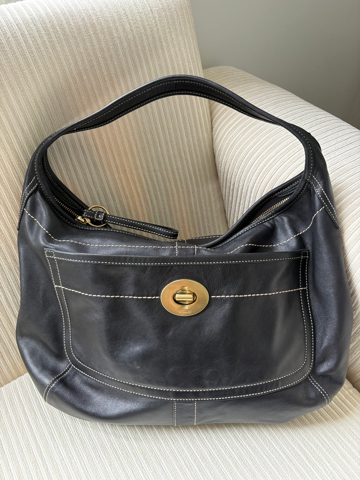 Coach Ergo Large Black Leather Turnlock Shoulder Bag