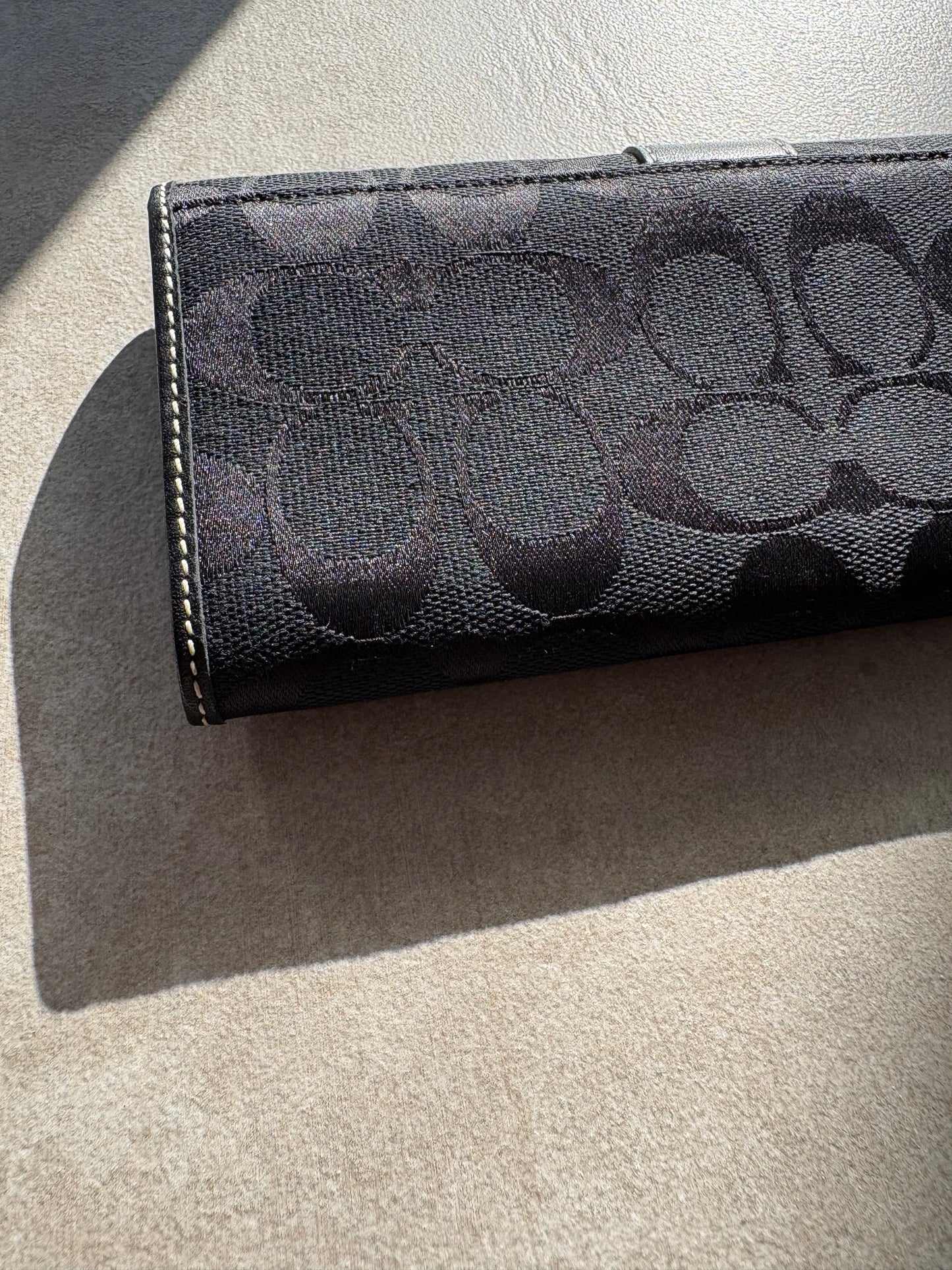 Coach Signature Jacquard Fabric & Leather Trim Checkbook Trifold Wallet