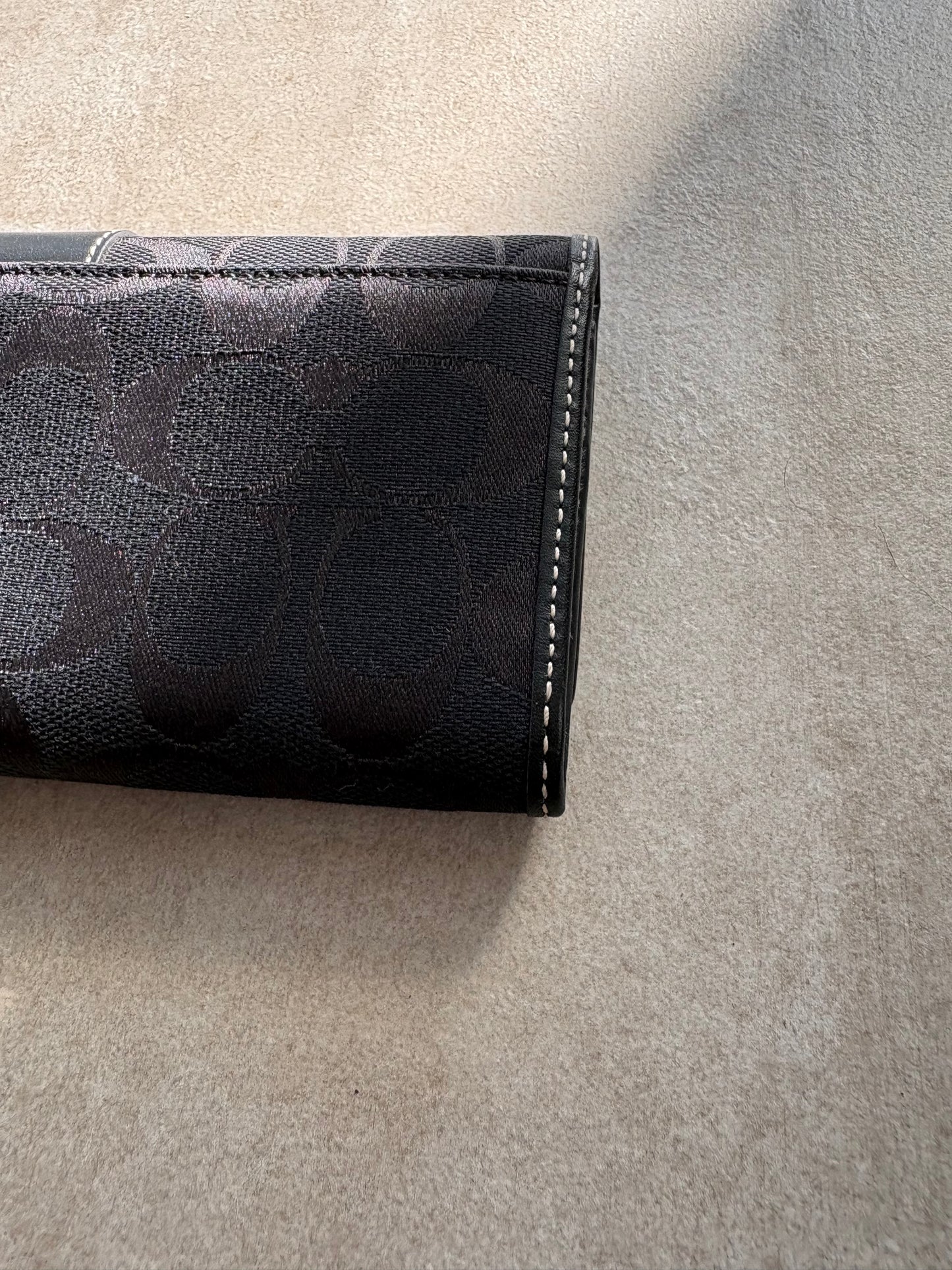 Coach Signature Jacquard Fabric & Leather Trim Checkbook Trifold Wallet