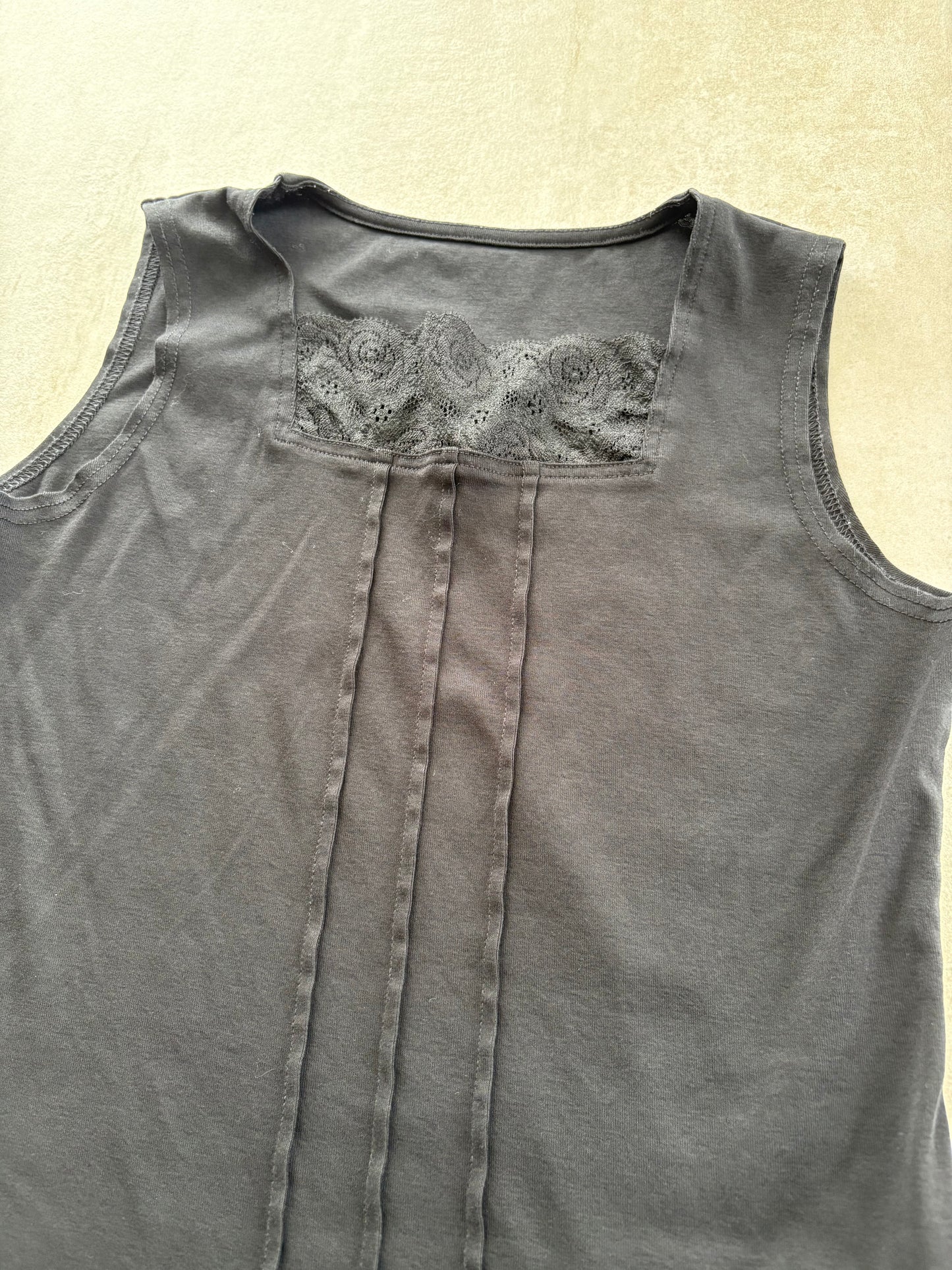 00's Japanese Black Tank Top w/ Black Lace
