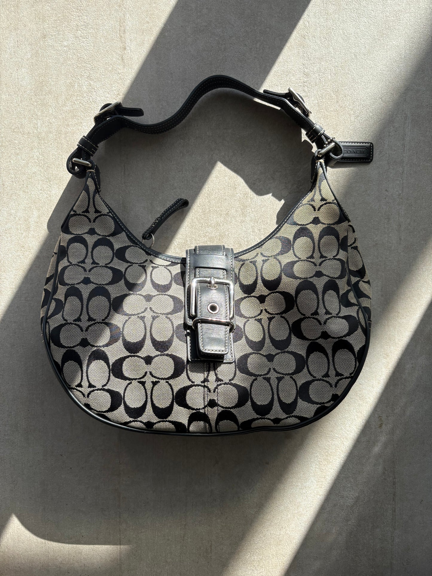 Coach Signature Hobo Black Buckle Shoulder Bag