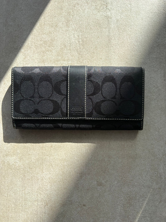 Coach Signature Jacquard Fabric & Leather Trim Checkbook Trifold Wallet