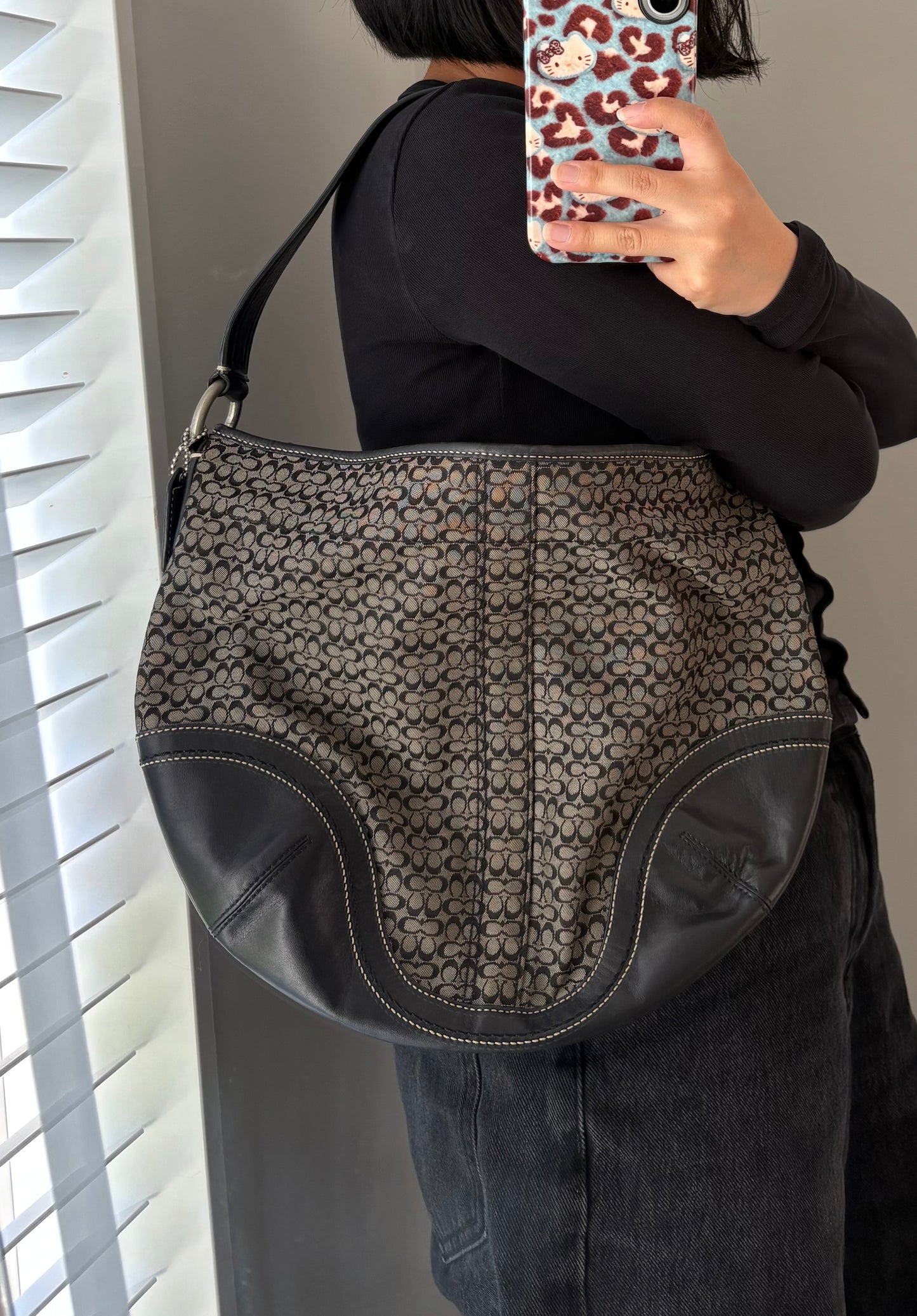Coach Signature Monogram Sufflette Leather Shoulder Bag