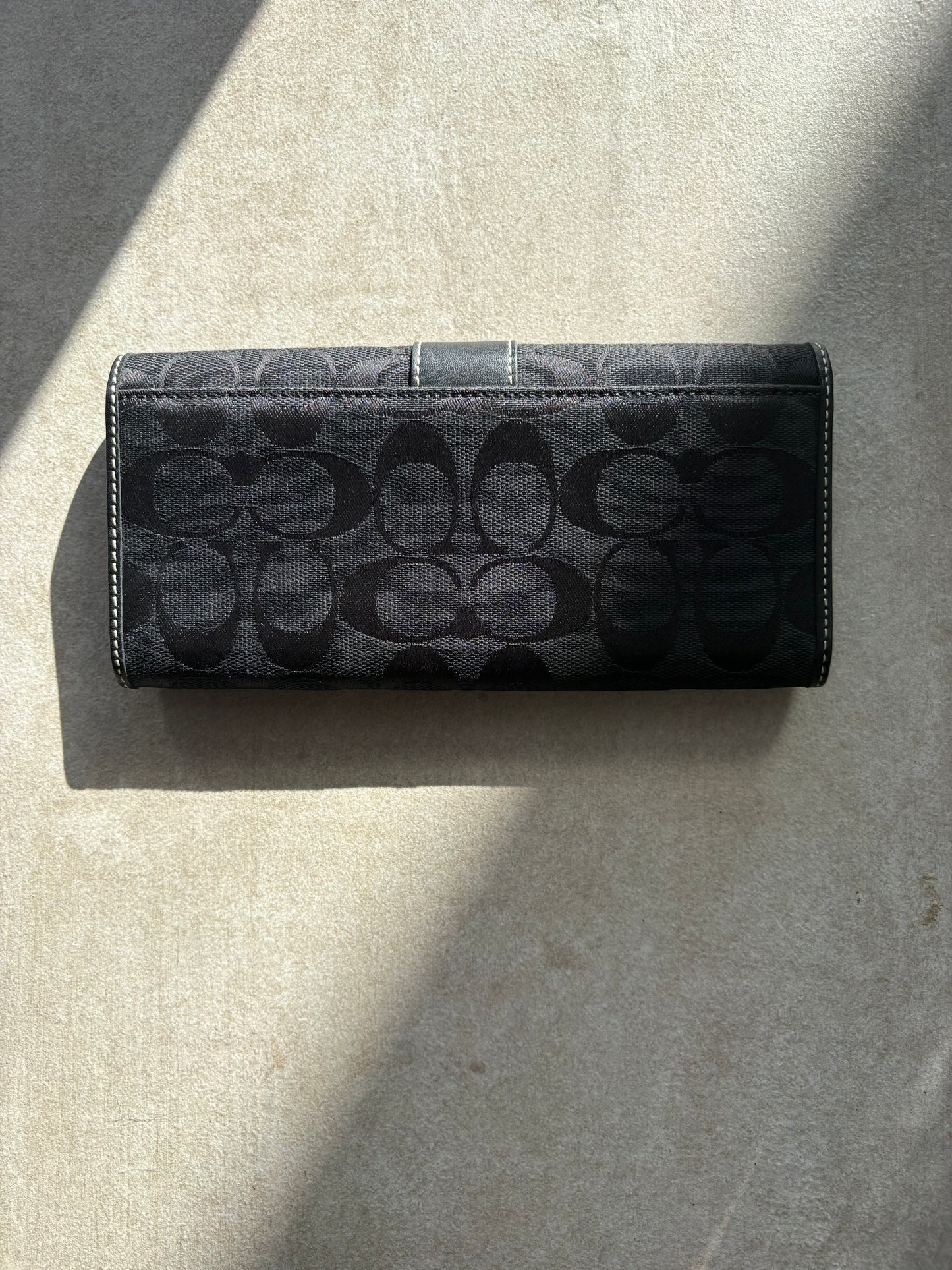 Coach Signature Jacquard Fabric & Leather Trim Checkbook Trifold Wallet
