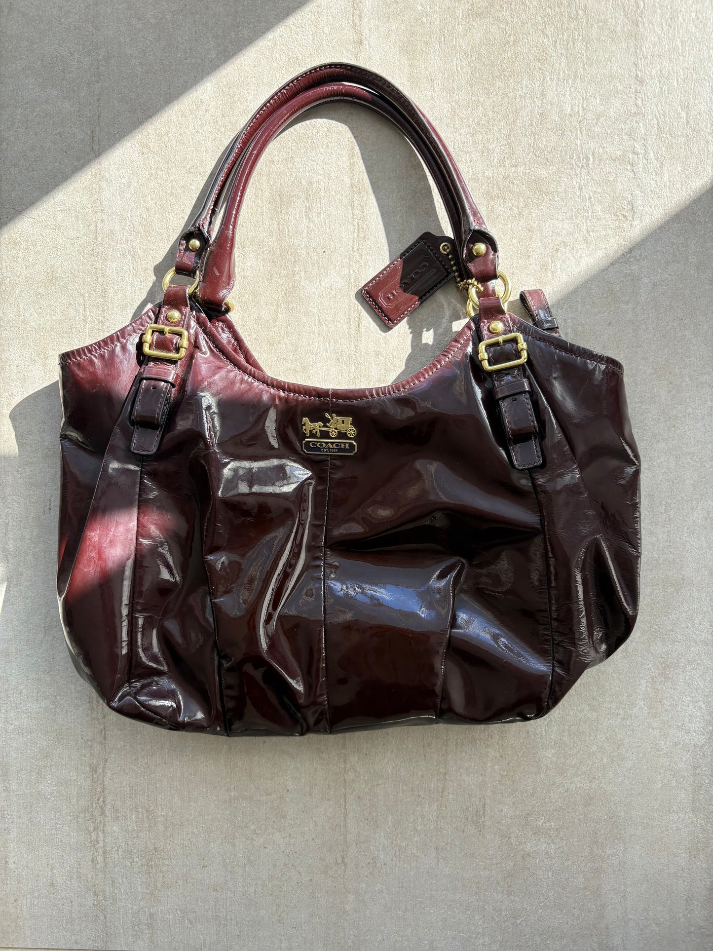 Coach Burgundy Patent Carryall Shoulder Bag