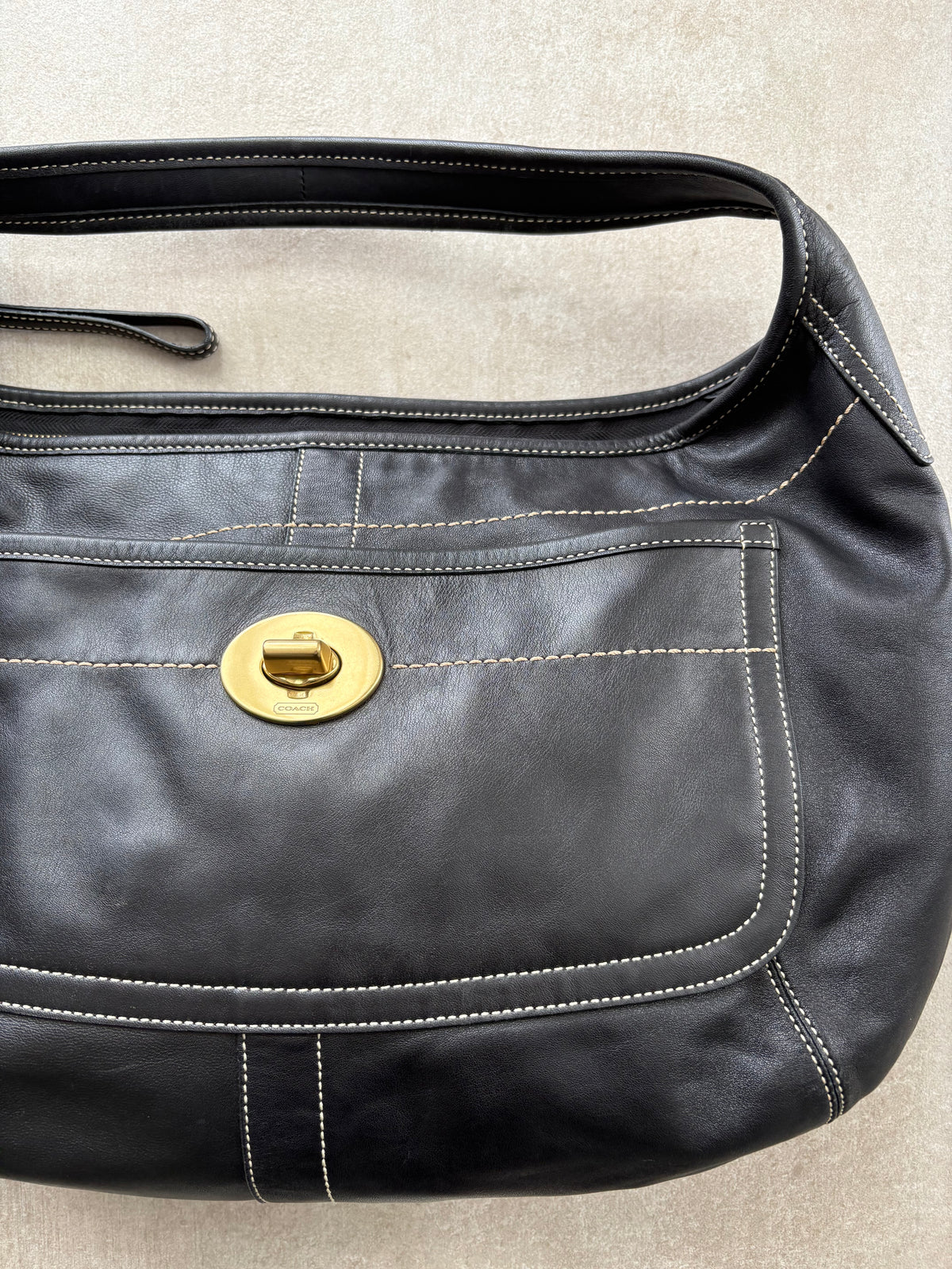 Coach Ergo Large Black Leather Turnlock Shoulder Bag