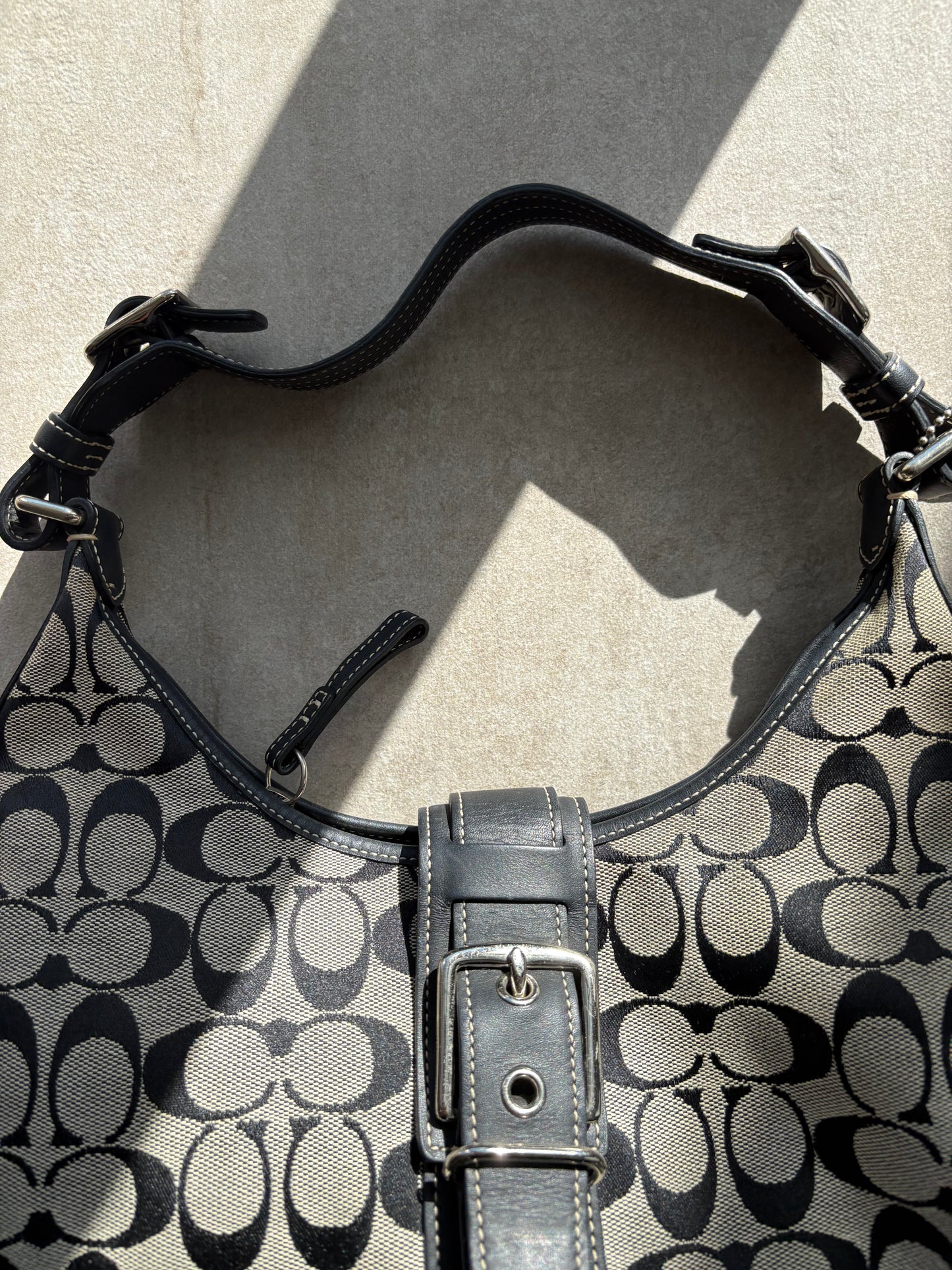 Coach Signature Hobo Black Buckle Shoulder Bag