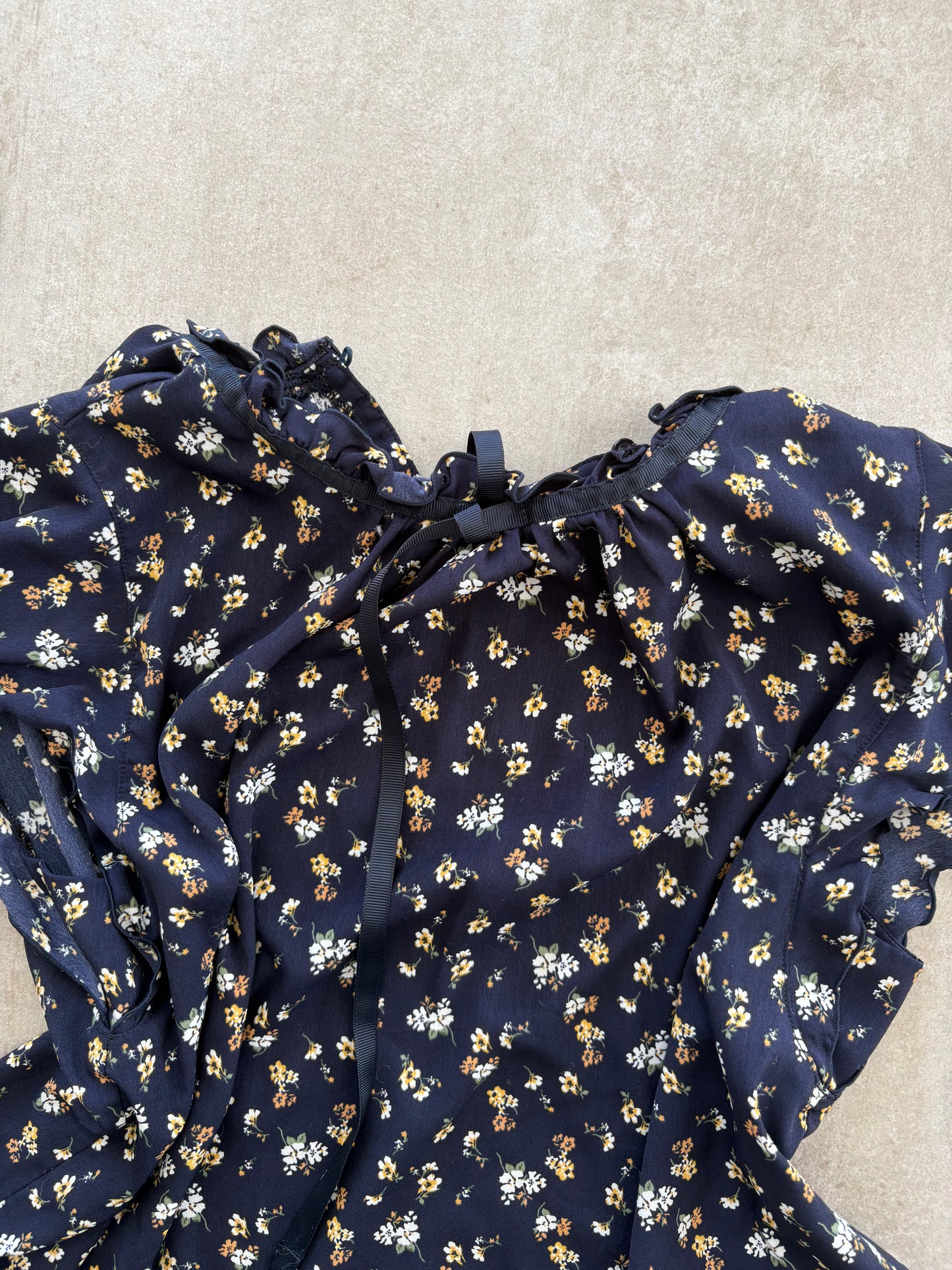 00's Japanese Dark Blue Floral Top