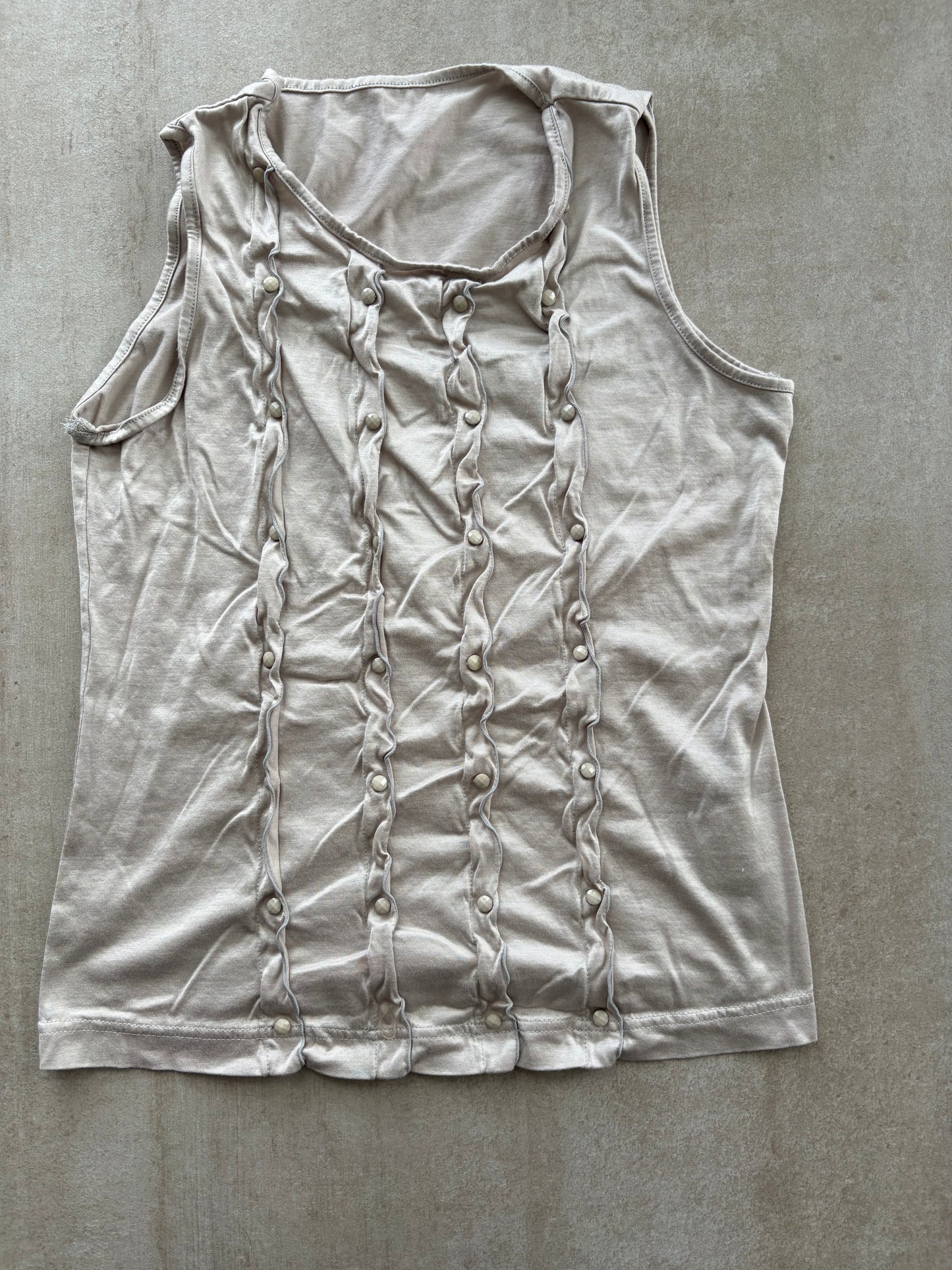 00's Japanese Beige Ruffle Tank Top