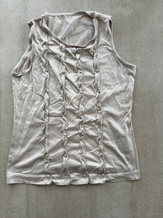 00's Japanese Beige Ruffle Tank Top