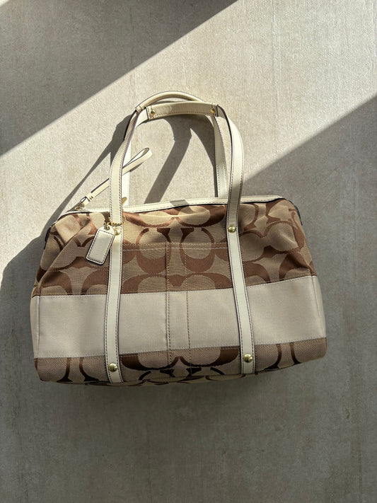 Coach Beige Signature Boston Bag