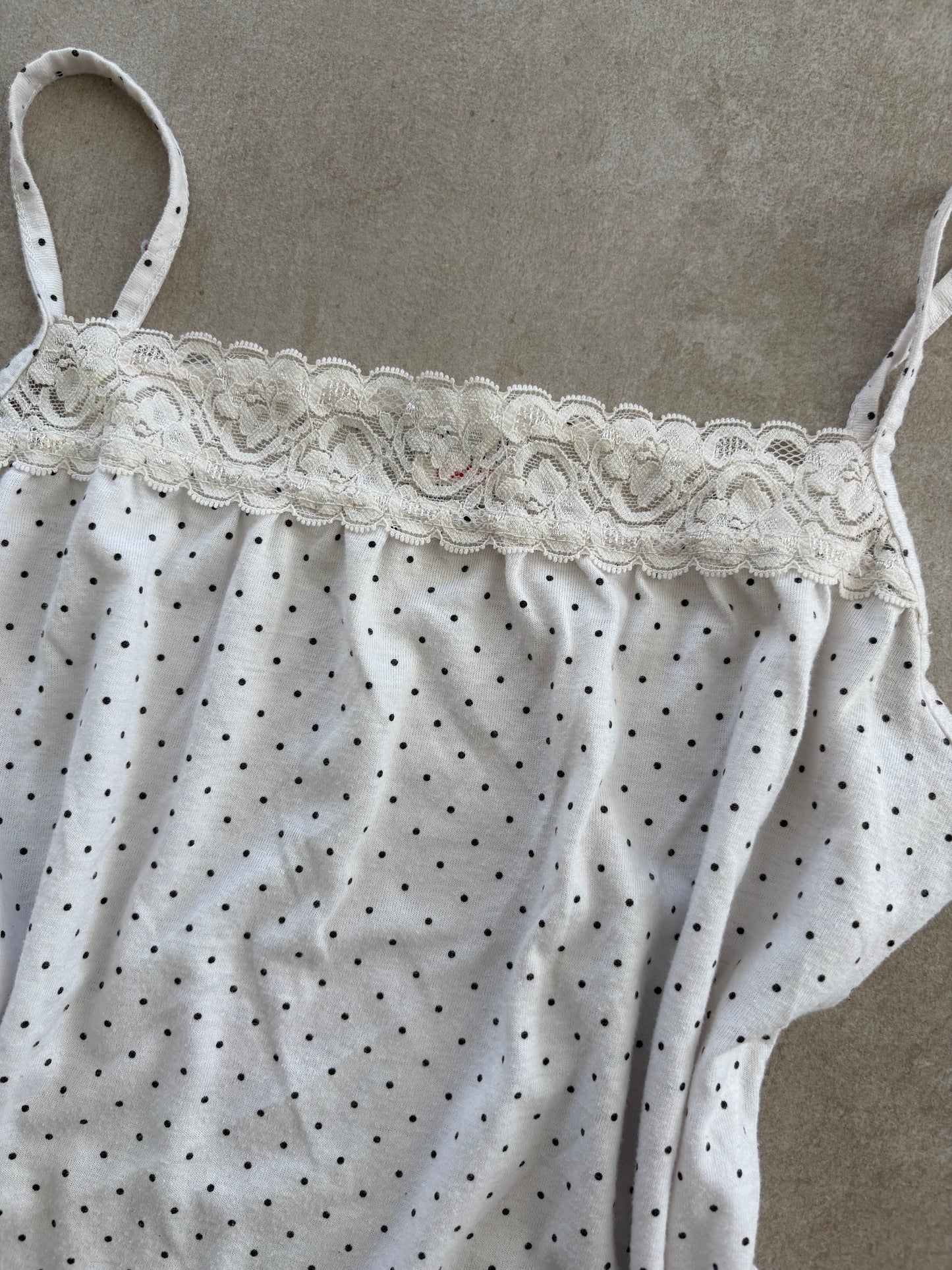 00's White Polka Dot Cami w/ White Lace