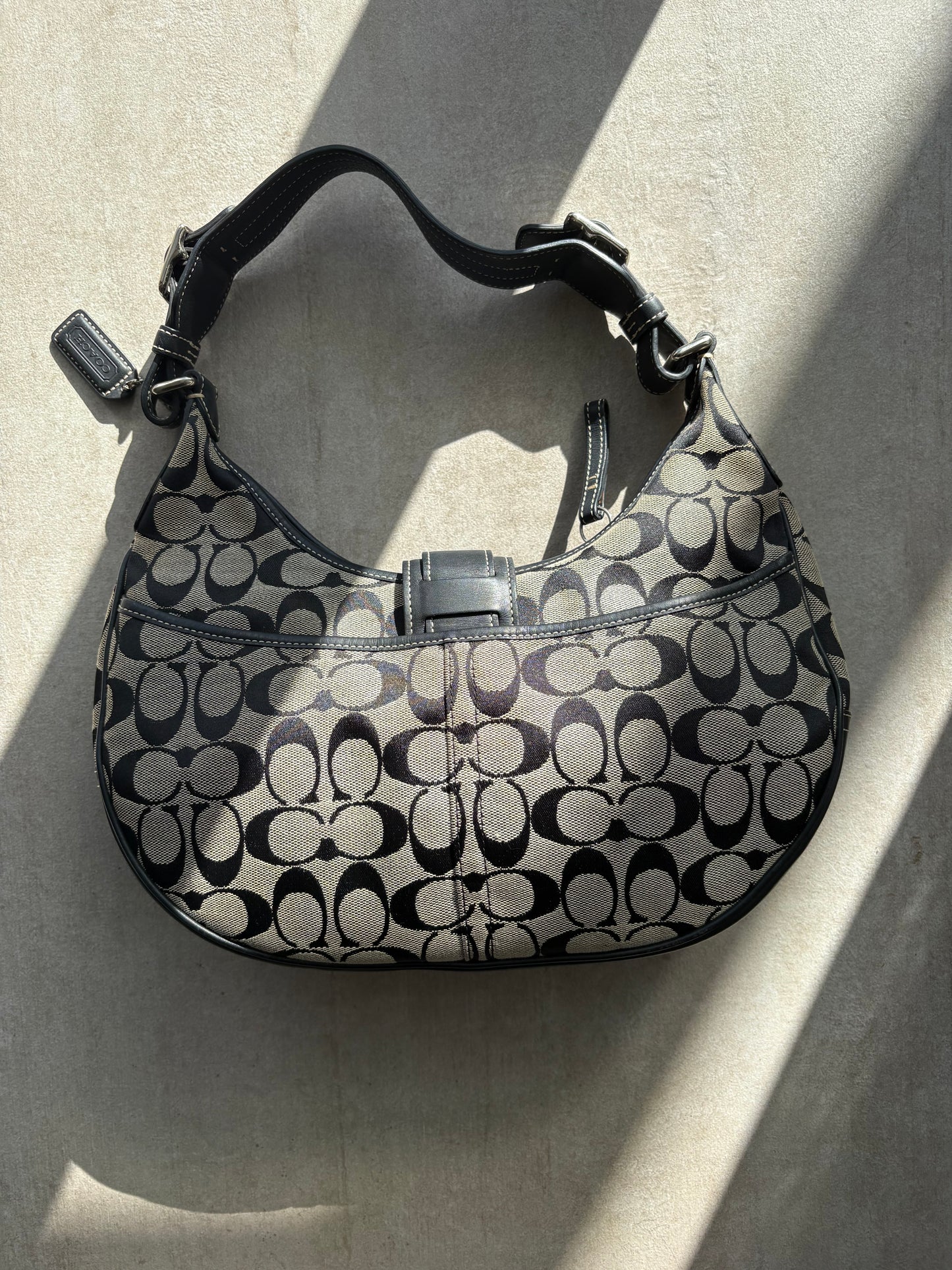 Coach Signature Hobo Black Buckle Shoulder Bag