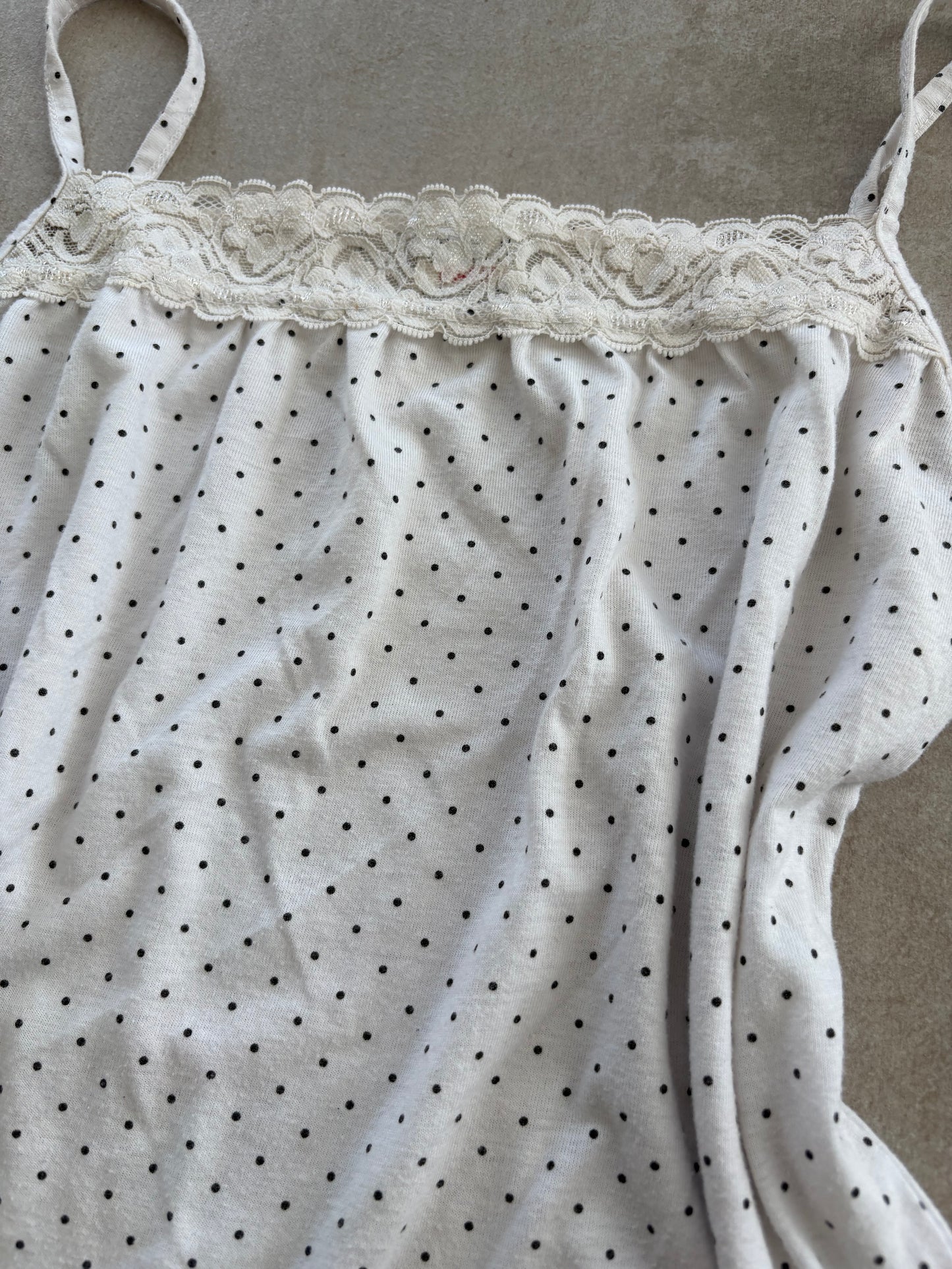 00's White Polka Dot Cami w/ White Lace