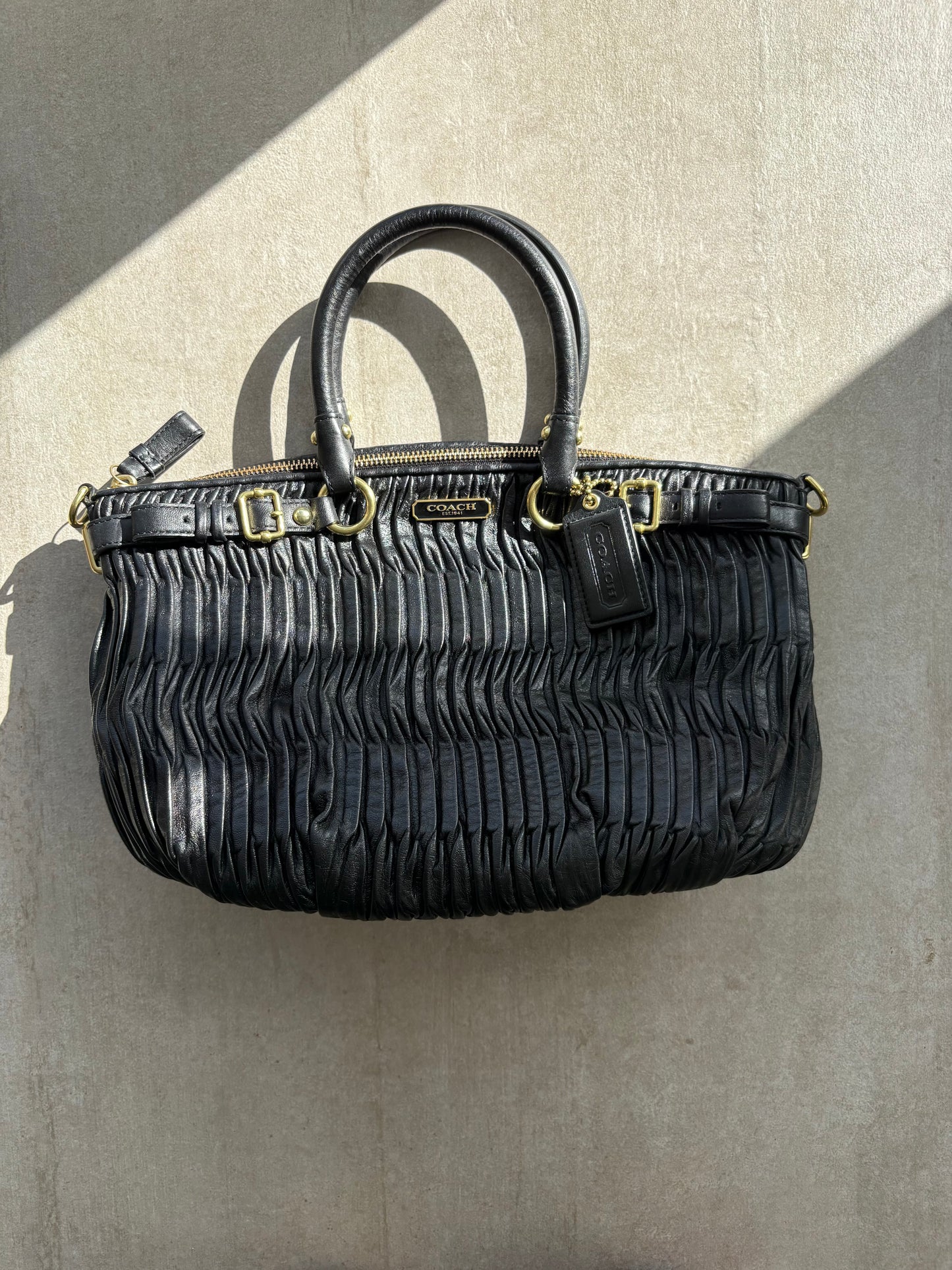 Coach Black Pleated Leather Sophia Madison Satchel