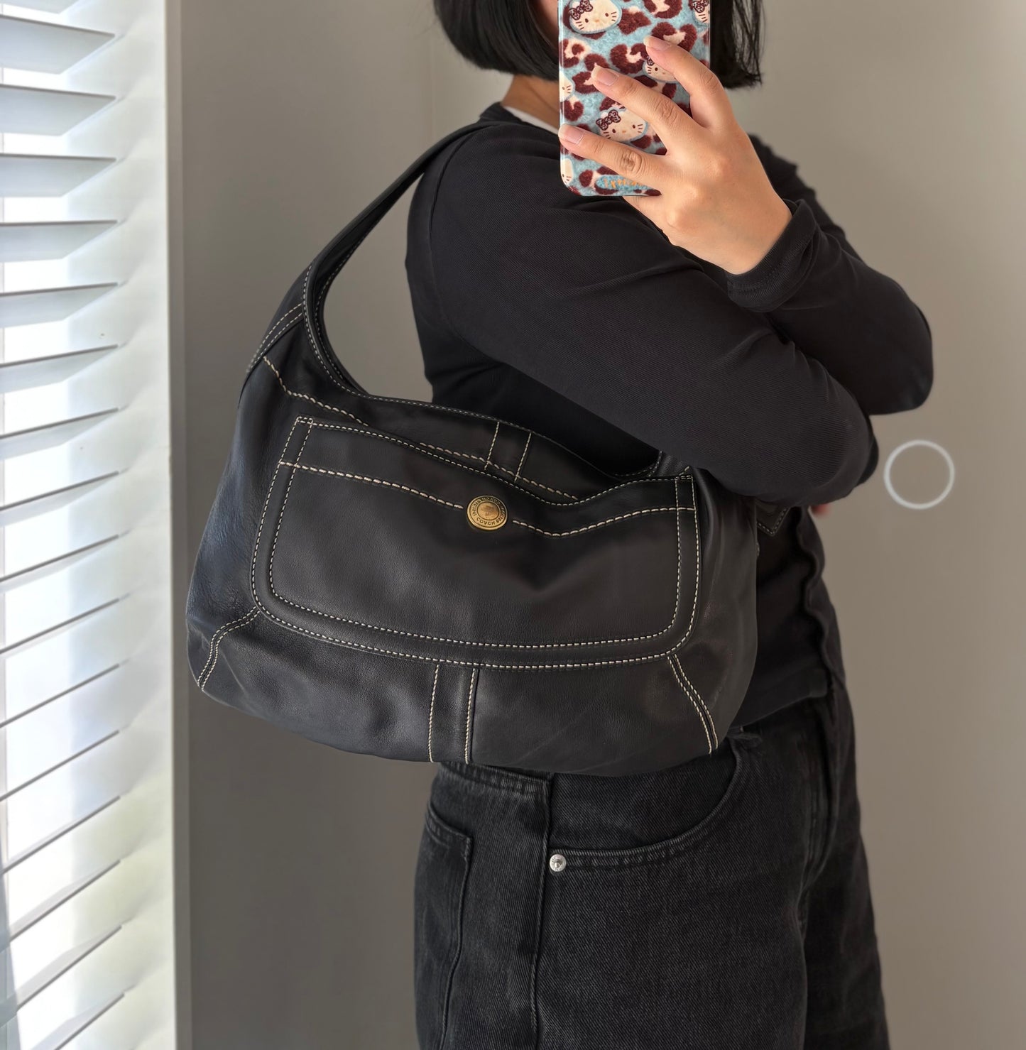 Coach Hobo Leather Black Shoulder Bag