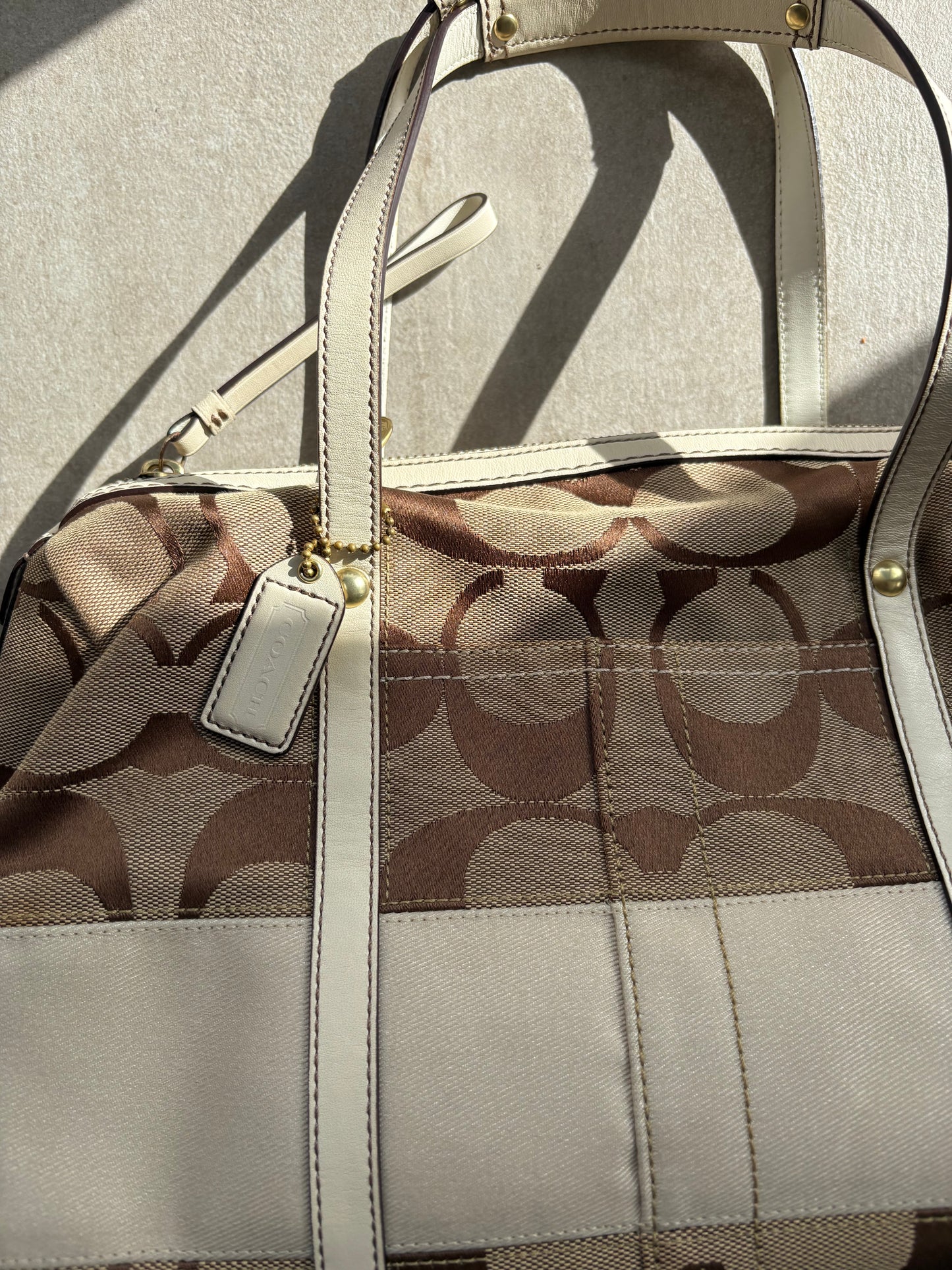 Coach Beige Signature Boston Bag