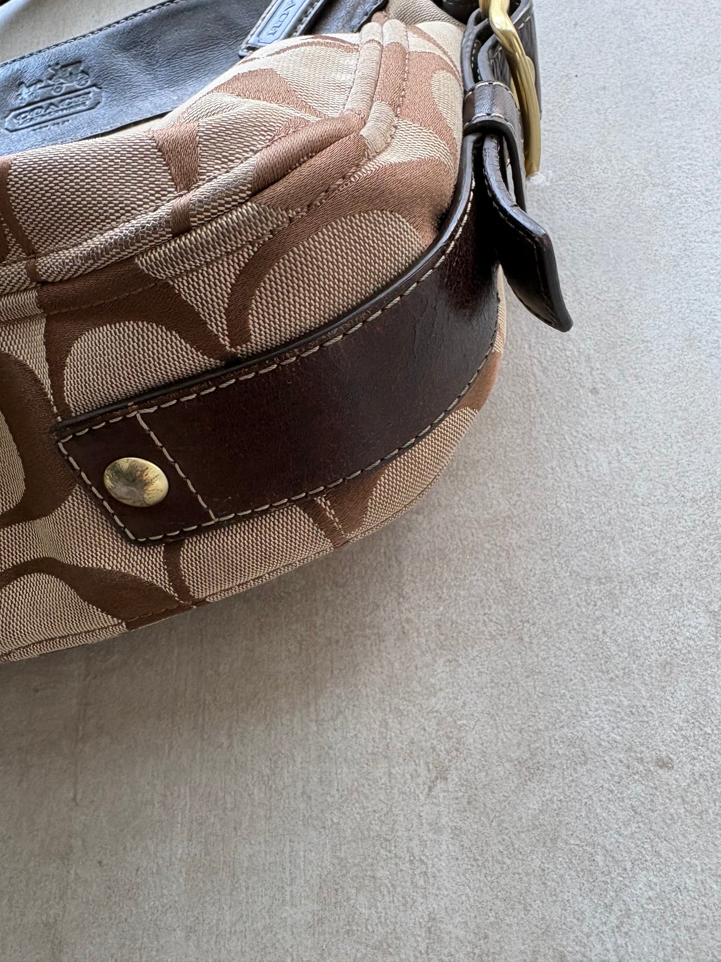 Coach Bag Zoe Signature Logo Hobo Brown Jacquard Large Shoulder Bag