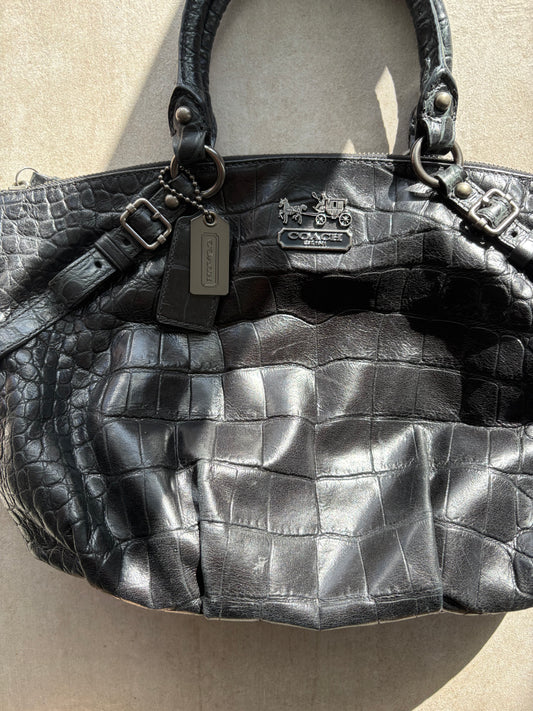 Coach Madison Sophia Black Croc Satchel Bag