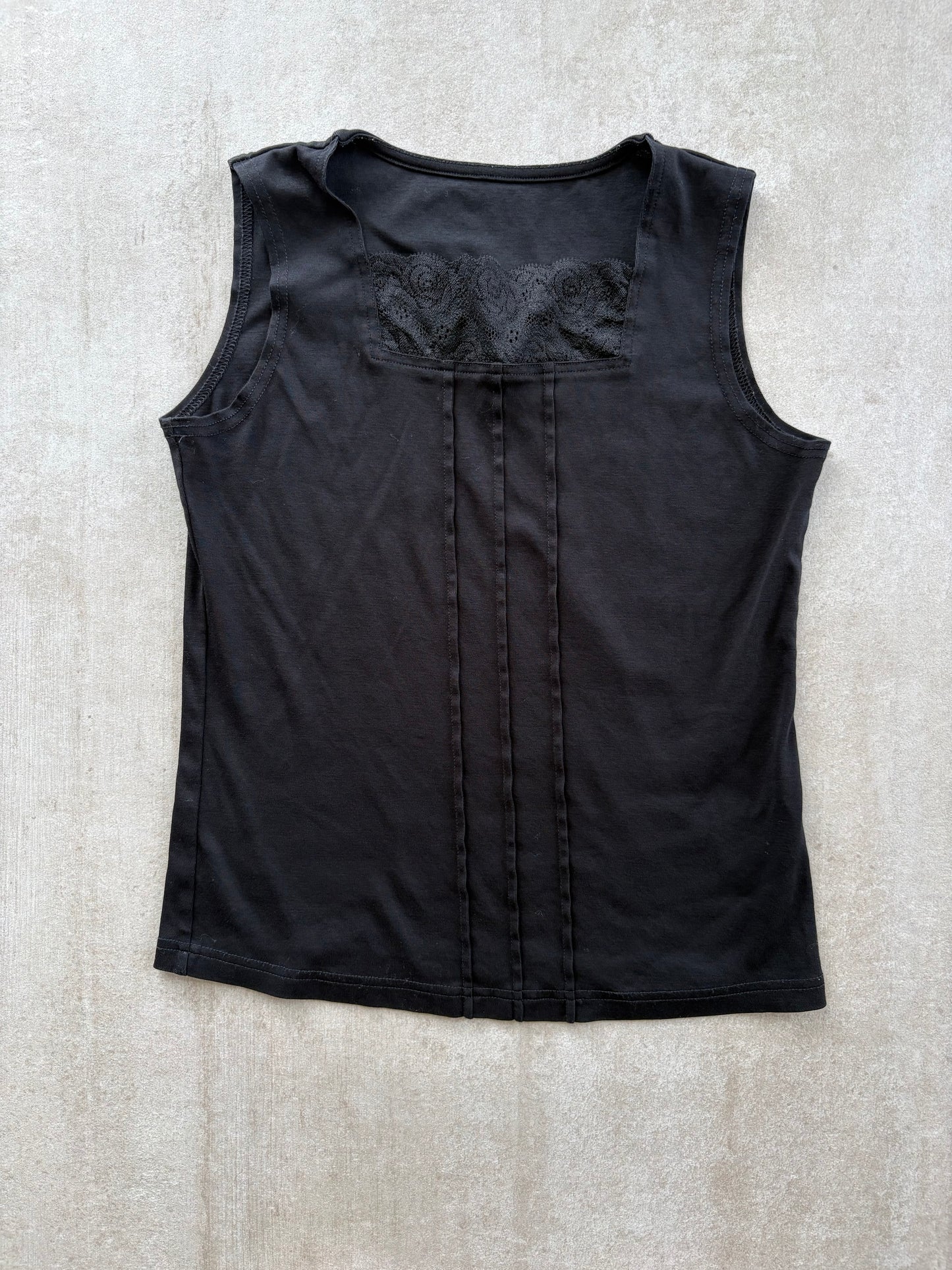 00's Japanese Black Tank Top w/ Black Lace
