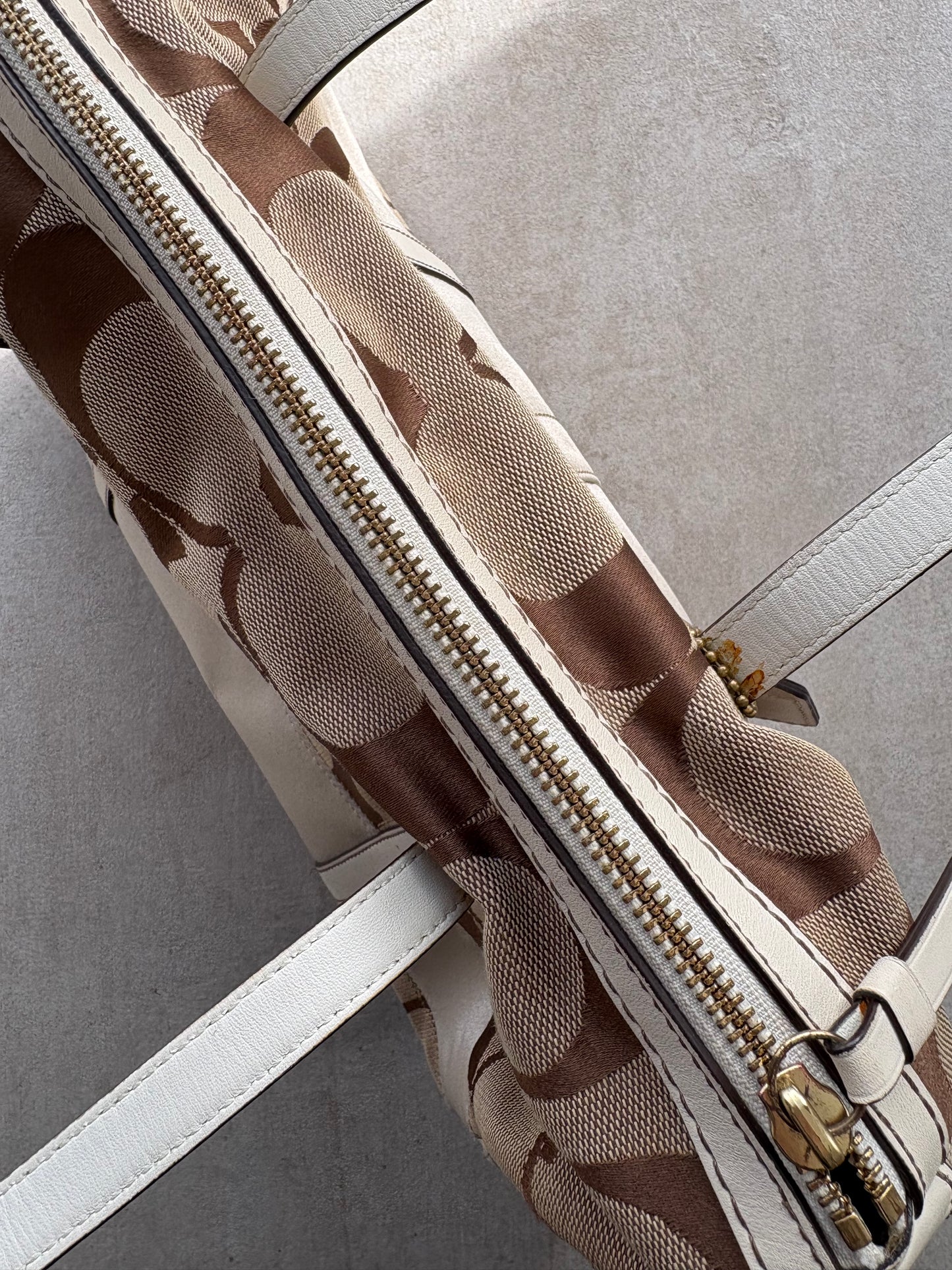 Coach Beige Signature Boston Bag